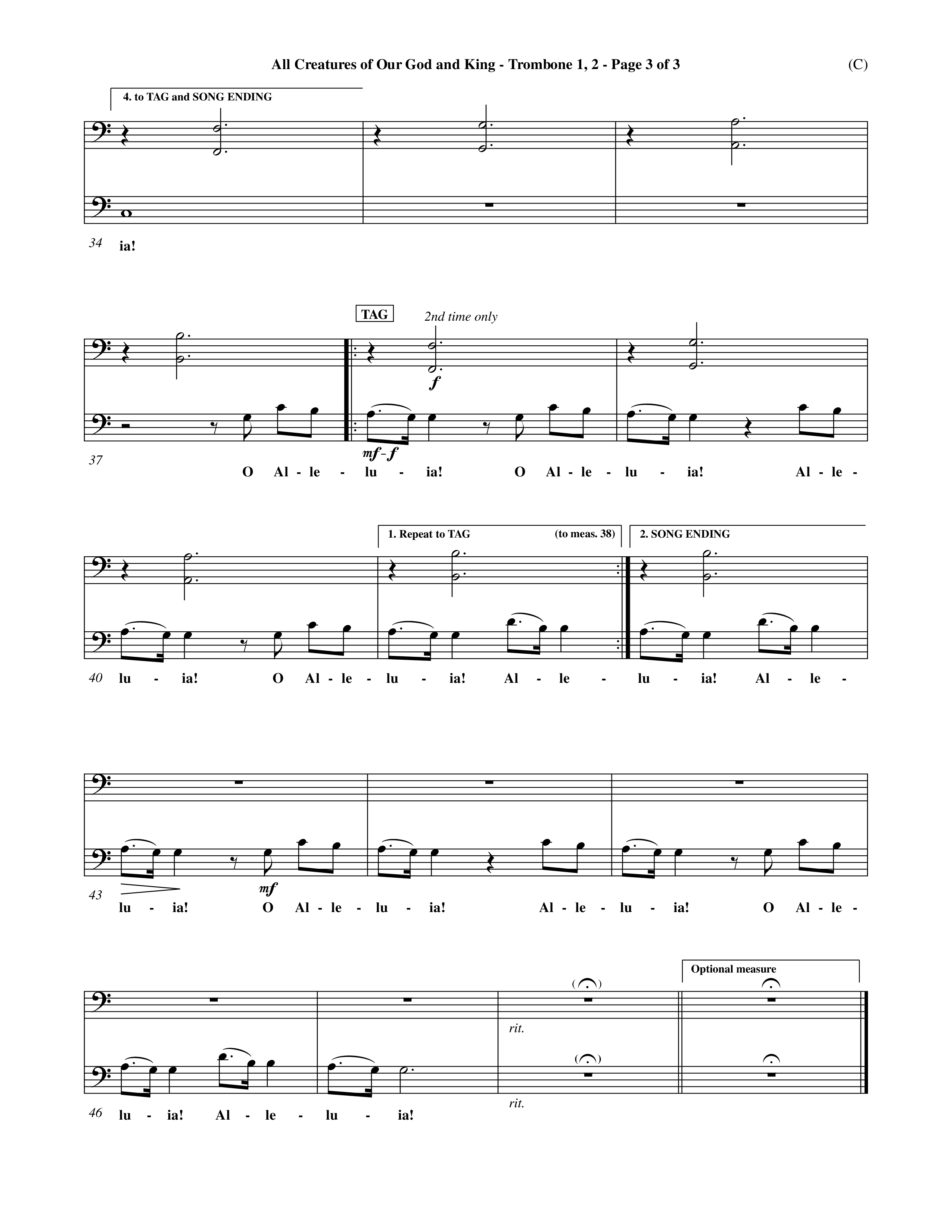 All Creatures Of Our God and King (Crowder) (Choral Anthem SATB) Trombone 1/2 (Word Music Choral / Arr. David Crowder)
