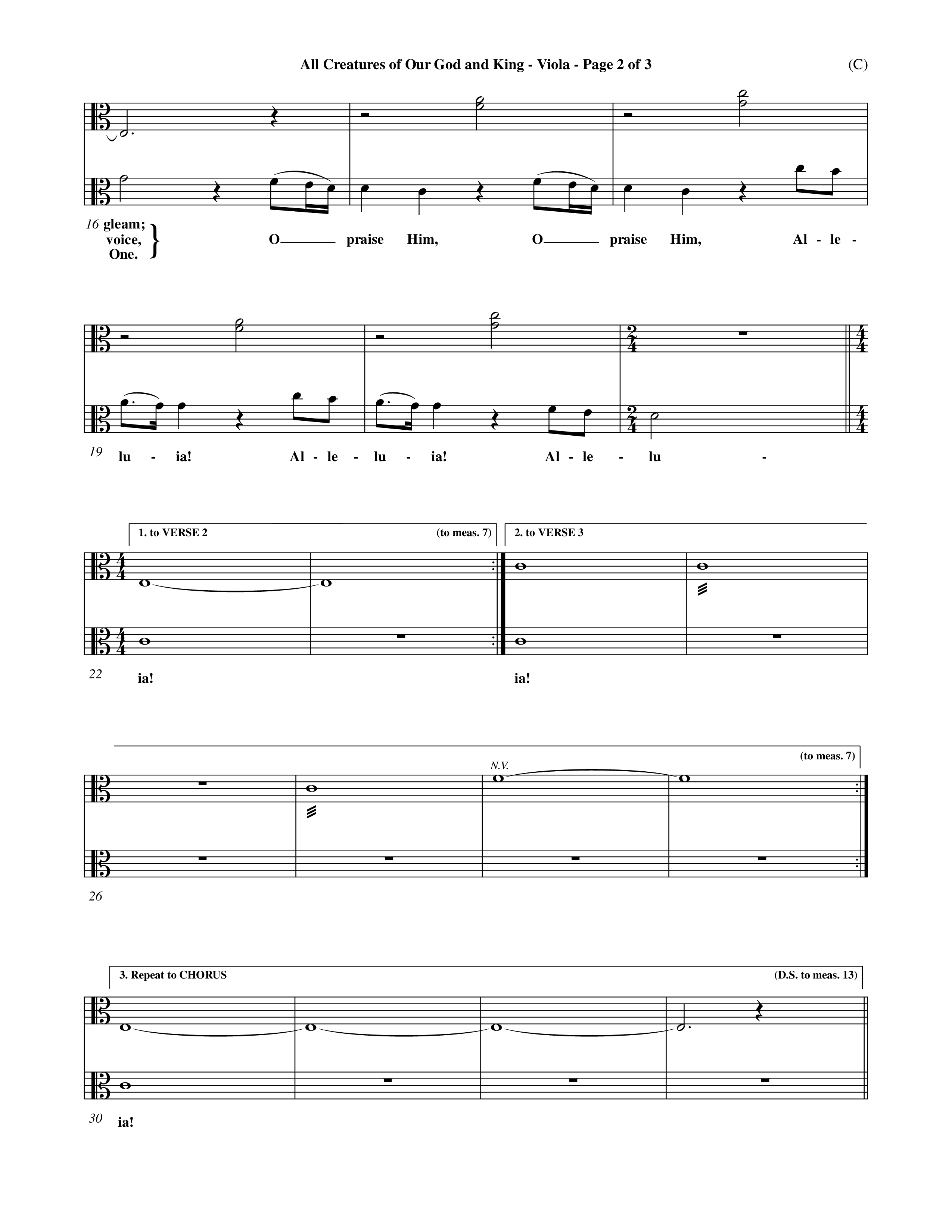 All Creatures Of Our God and King (Crowder) (Choral Anthem SATB) Viola (Word Music Choral / Arr. David Crowder)