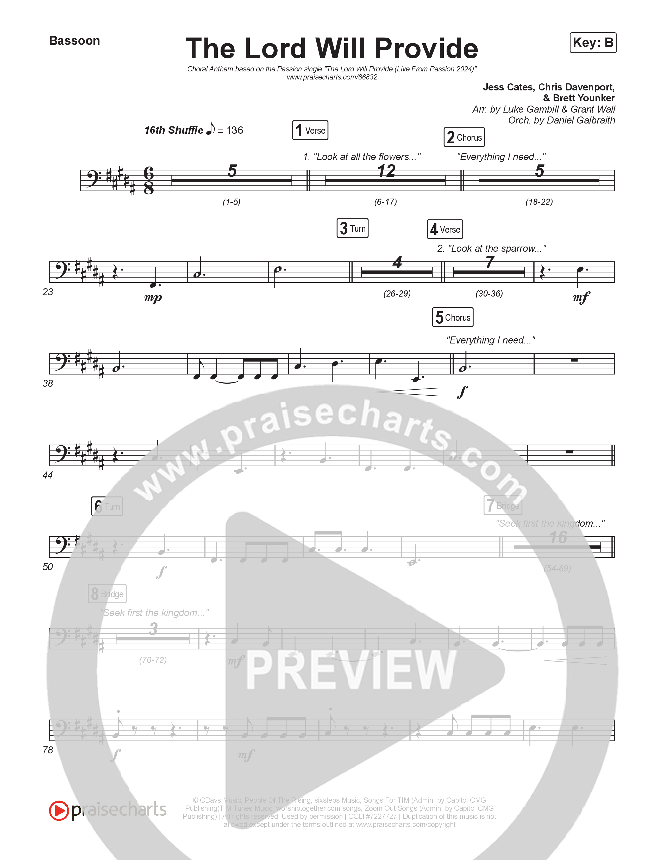 The Lord Will Provide (Choral Anthem SATB) Bassoon (Passion / Landon Wolfe / Arr. Luke Gambill)
