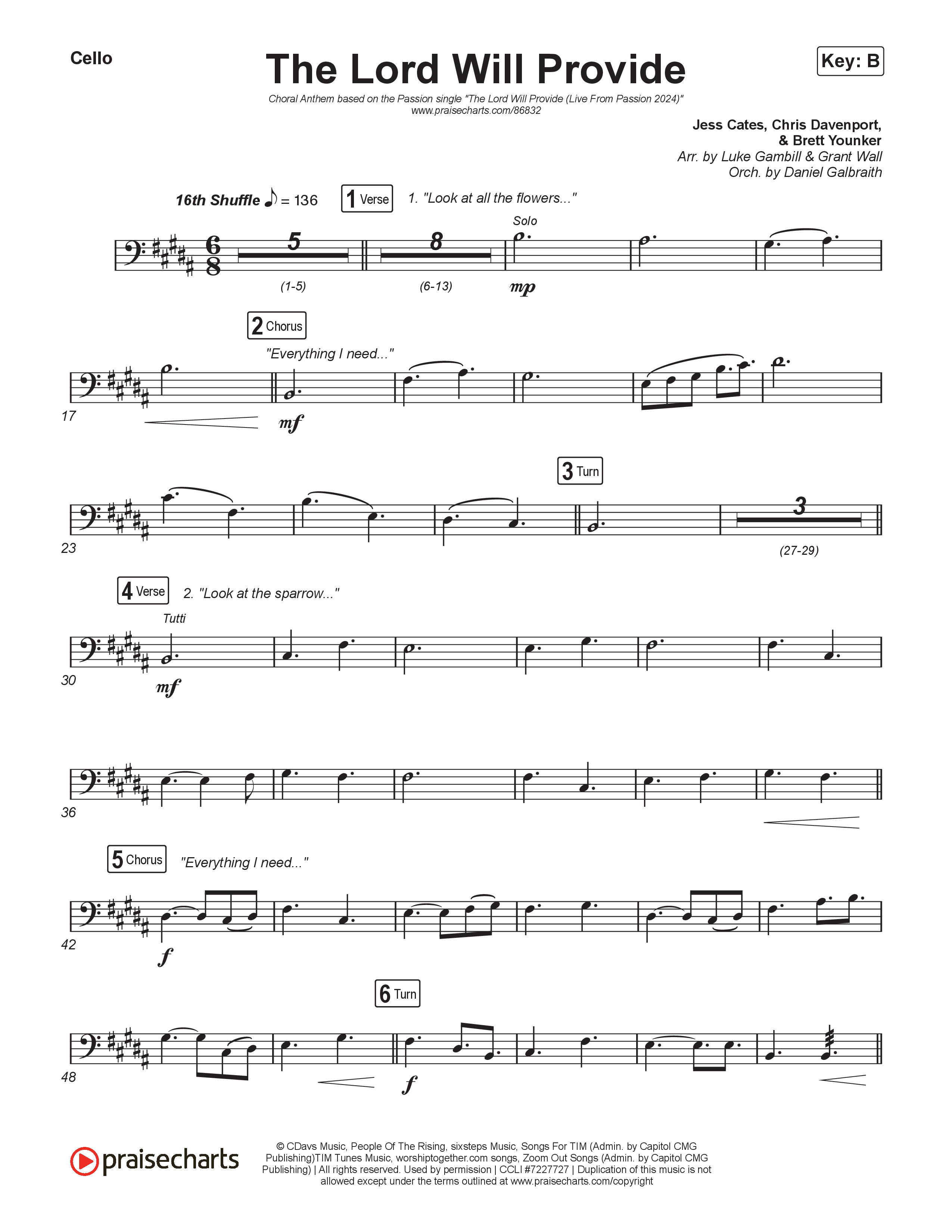 The Lord Will Provide (Choral Anthem SATB) Cello (Passion / Landon Wolfe / Arr. Luke Gambill)