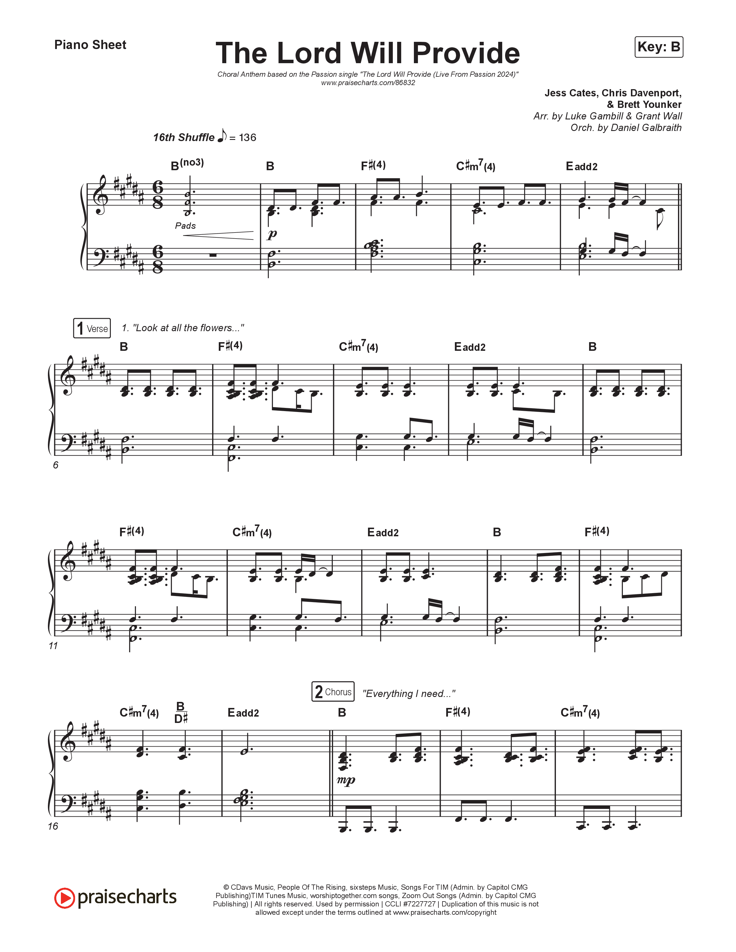 The Lord Will Provide (Choral Anthem SATB) Piano Sheet (Passion / Landon Wolfe / Arr. Luke Gambill)