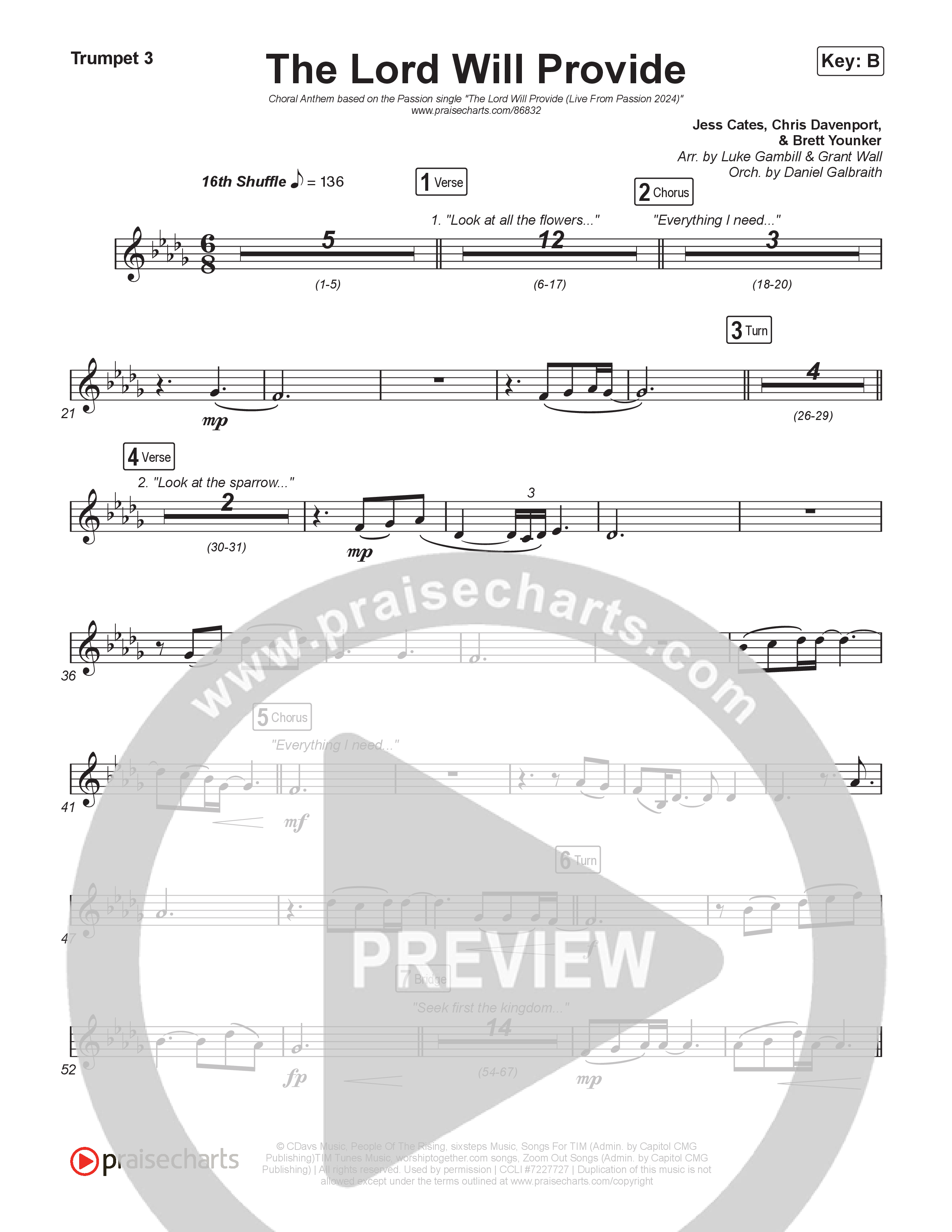 The Lord Will Provide (Choral Anthem SATB) Trumpet 1,2 (Passion / Landon Wolfe / Arr. Luke Gambill)