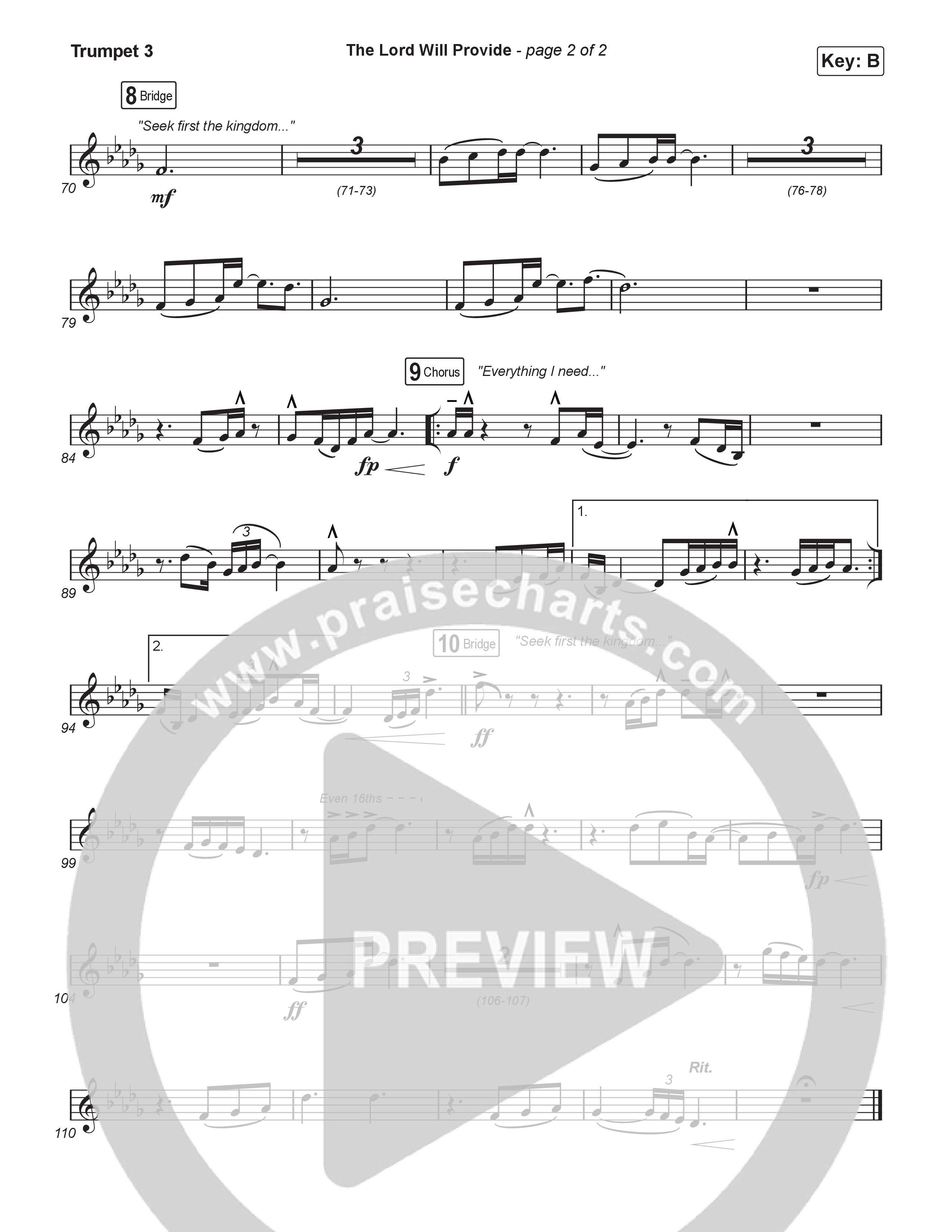 The Lord Will Provide (Choral Anthem SATB) Trumpet 3 (Passion / Landon Wolfe / Arr. Luke Gambill)