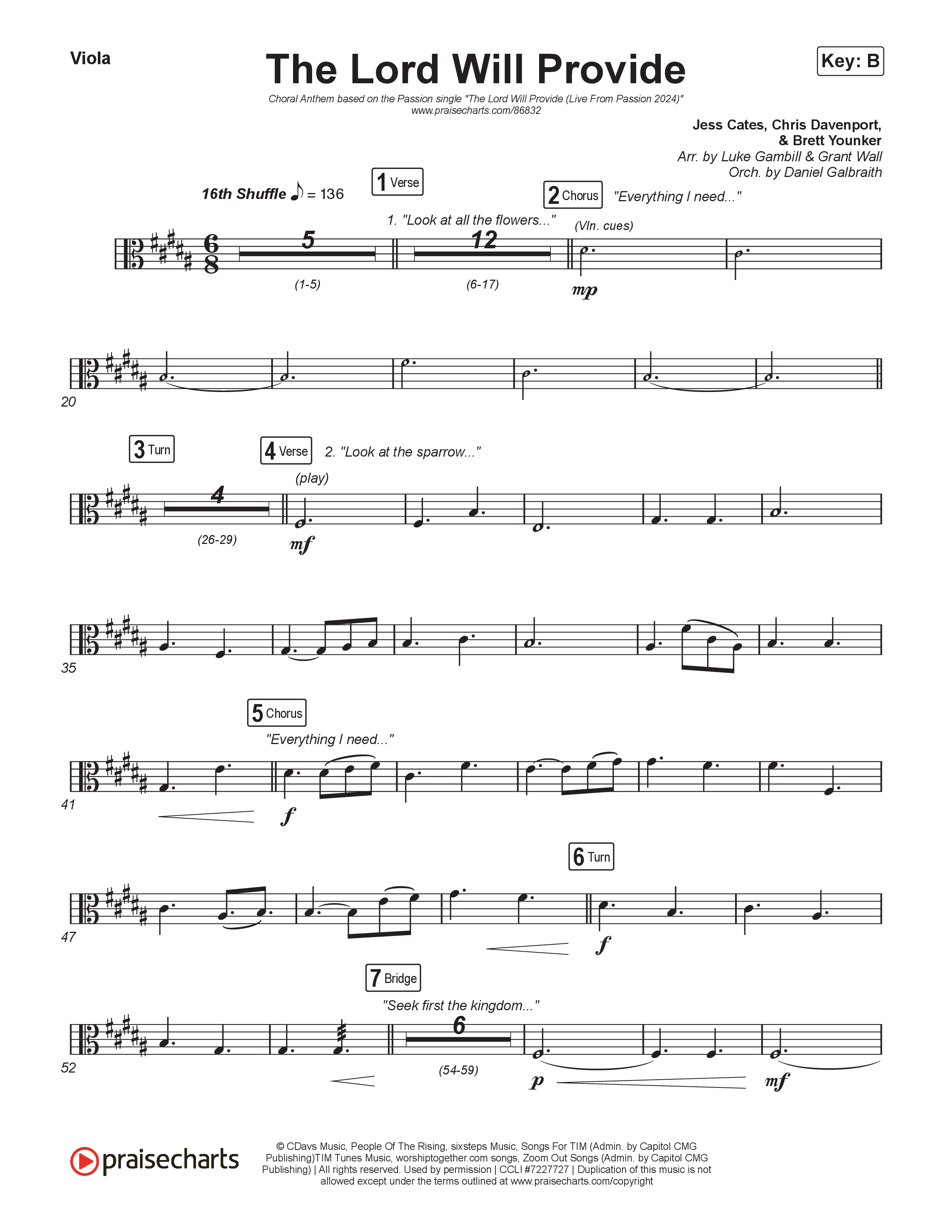 The Lord Will Provide (Choral Anthem SATB) Viola (Passion / Landon Wolfe / Arr. Luke Gambill)