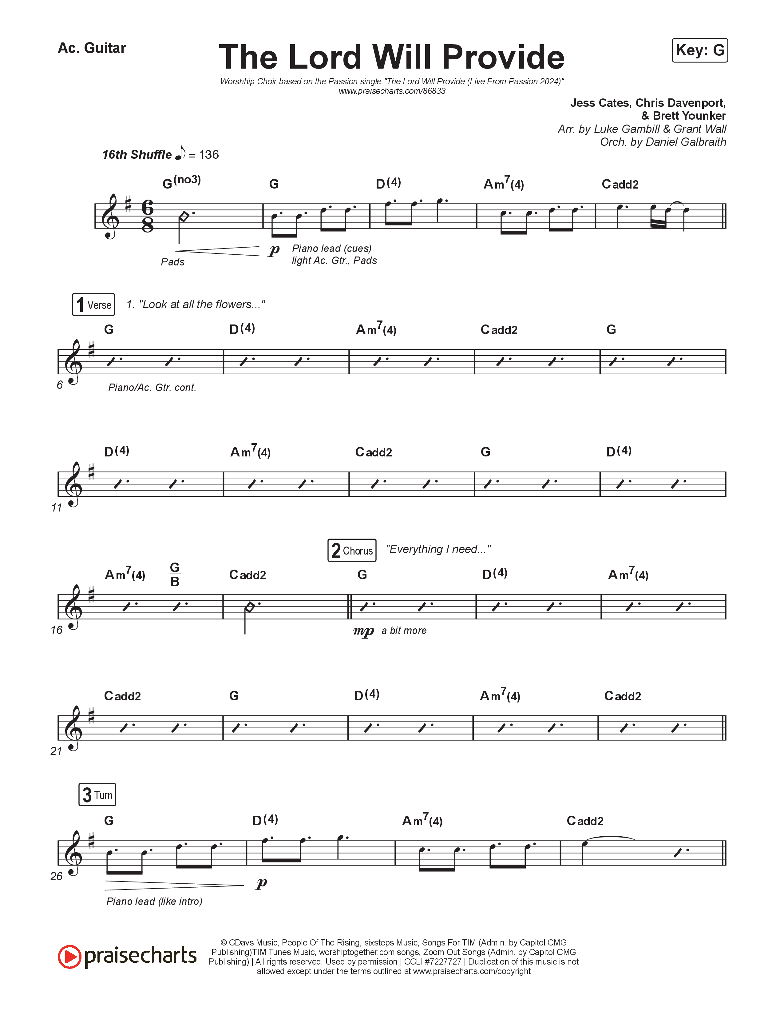 The Lord Will Provide (Worship Choir/SAB) Acoustic Guitar (Passion / Landon Wolfe / Arr. Luke Gambill)