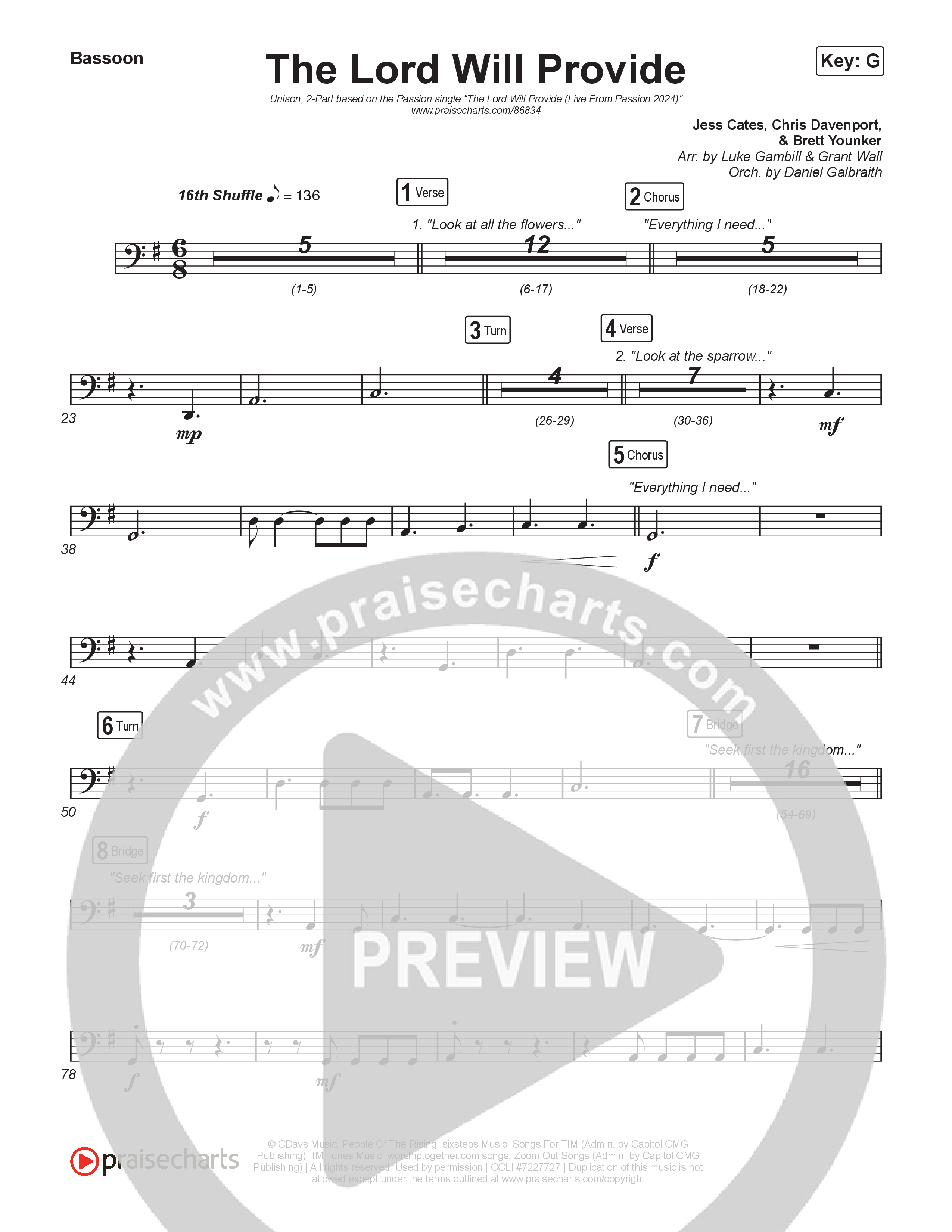 The Lord Will Provide (Unison/2-Part) Bassoon (Passion / Landon Wolfe / Arr. Luke Gambill)
