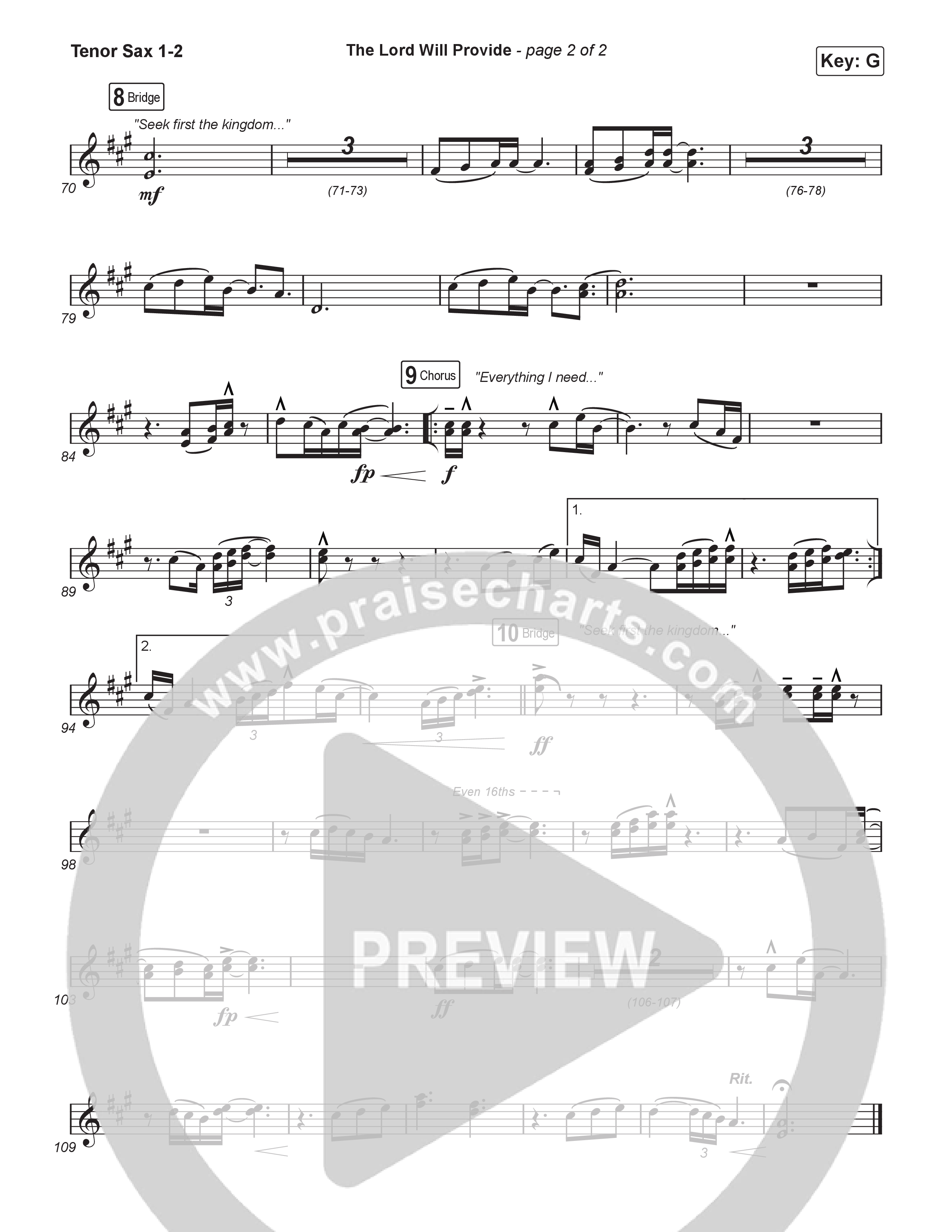 The Lord Will Provide (Unison/2-Part) Tenor Sax 1/2 (Passion / Landon Wolfe / Arr. Luke Gambill)