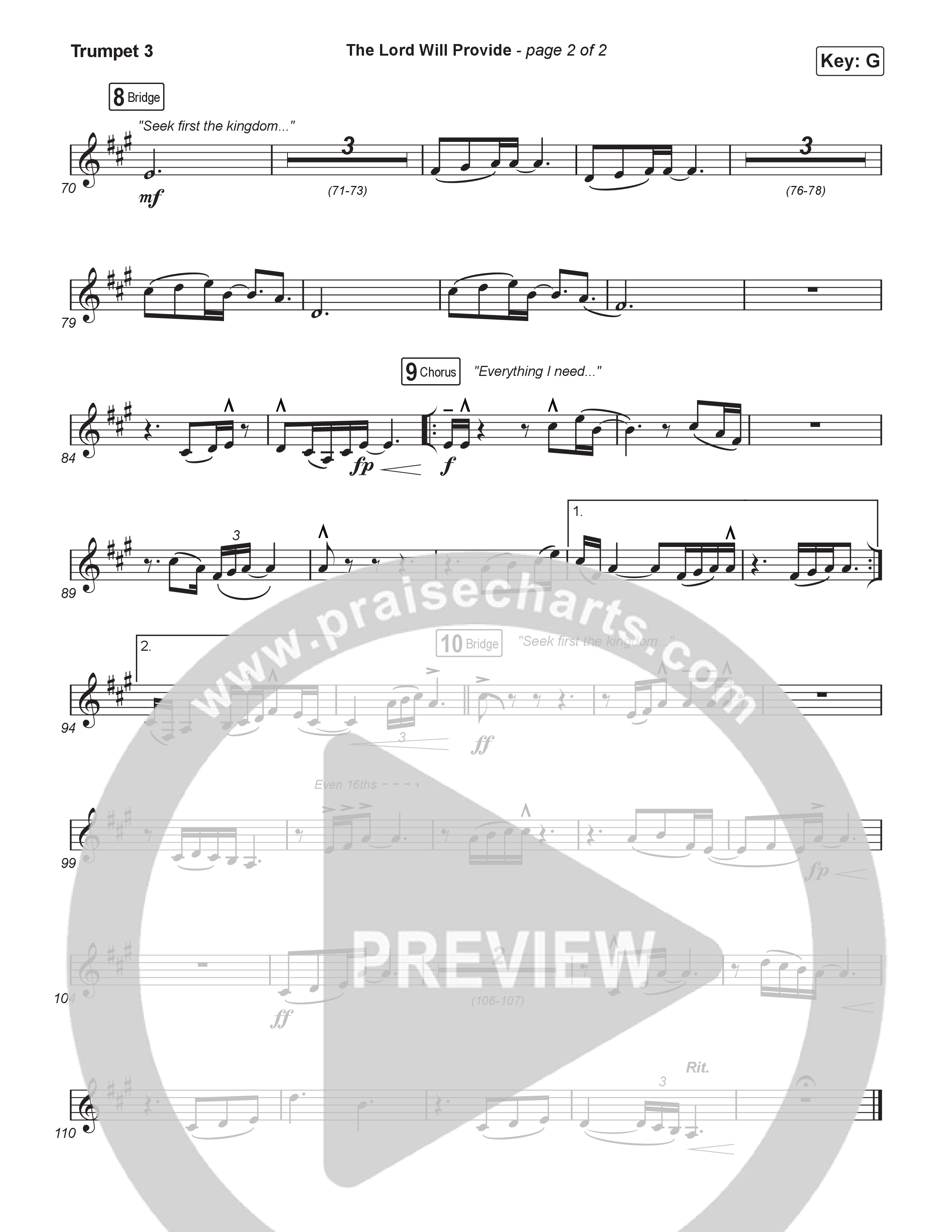 The Lord Will Provide (Unison/2-Part) Trumpet 3 (Passion / Landon Wolfe / Arr. Luke Gambill)