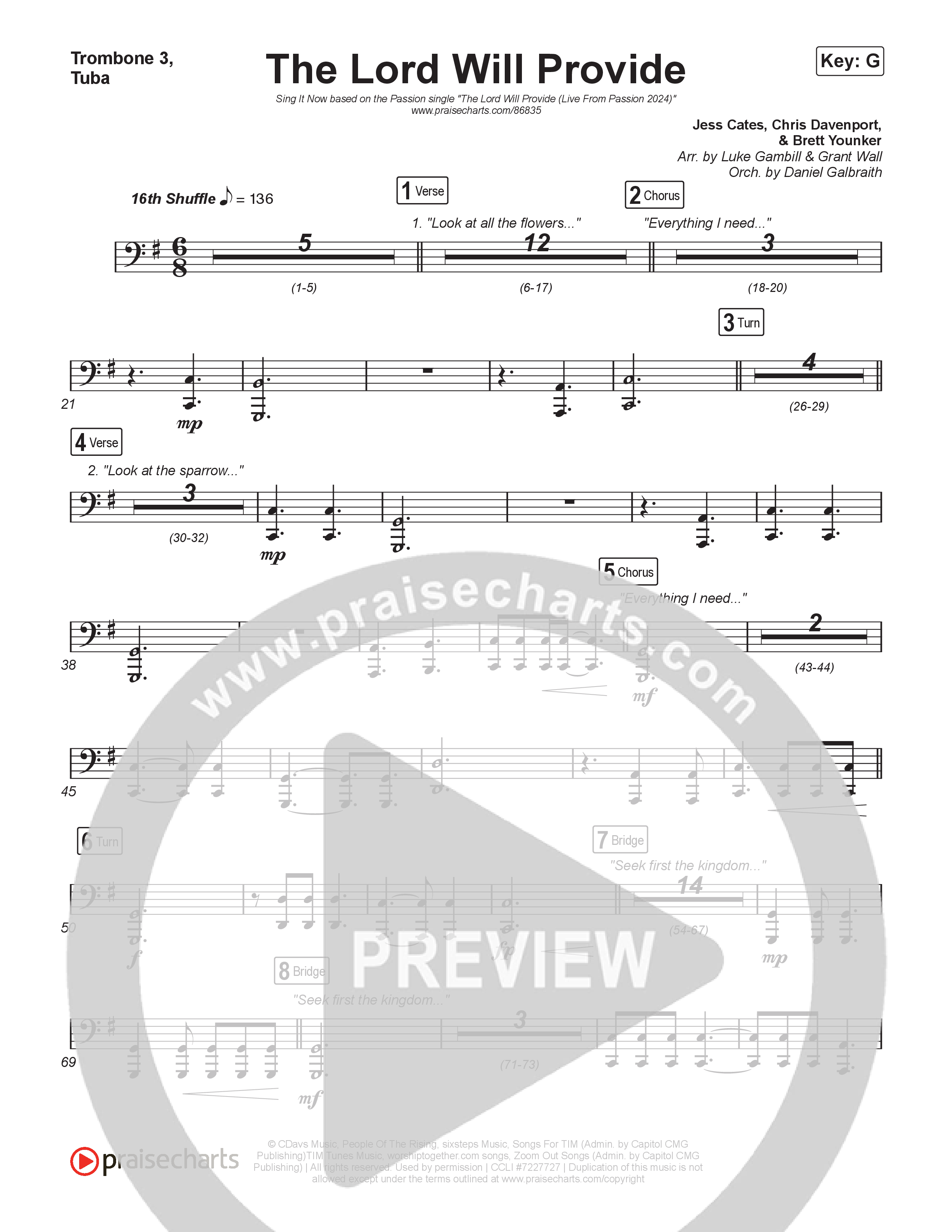 The Lord Will Provide (Sing It Now) Trombone 3/Tuba (Passion / Landon Wolfe / Arr. Luke Gambill)