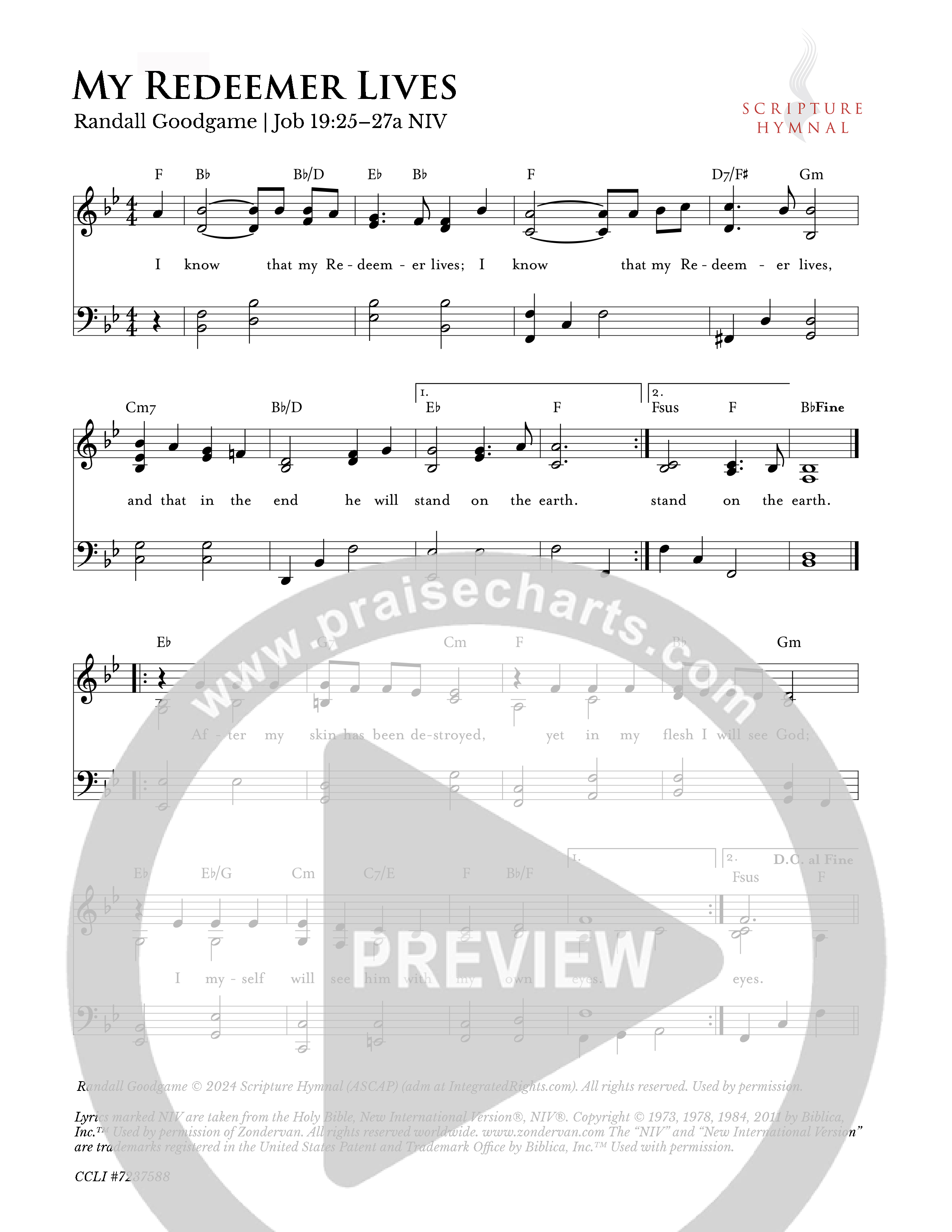 My Redeemer Lives Lead Sheet Melody (Scripture Hymnal)