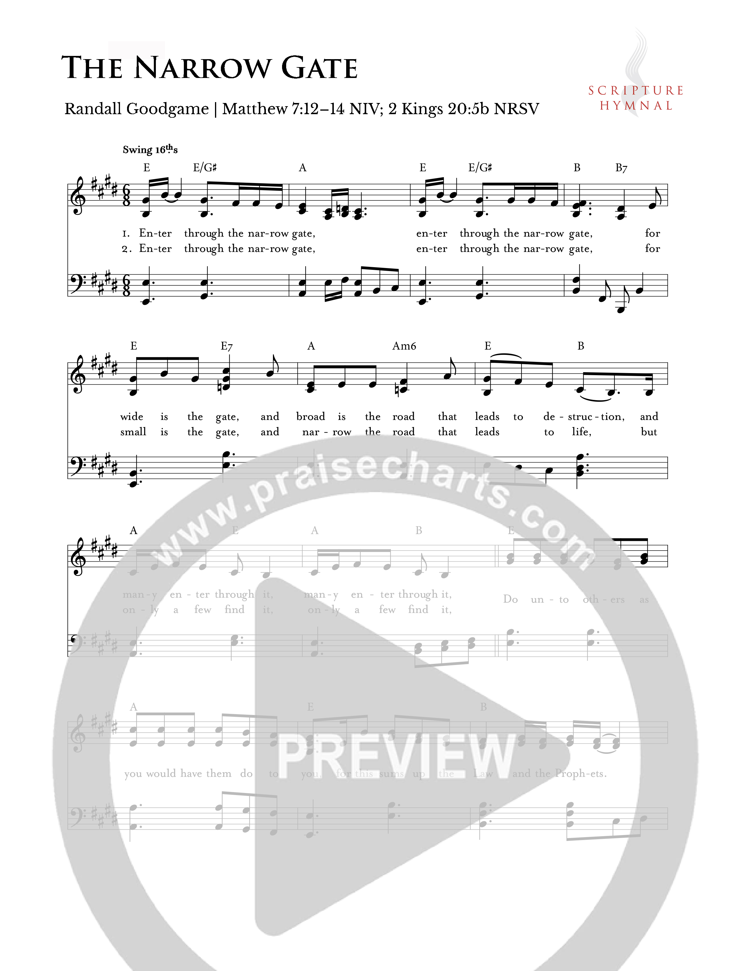 The Narrow Gate Lead Sheet Melody (Scripture Hymnal)