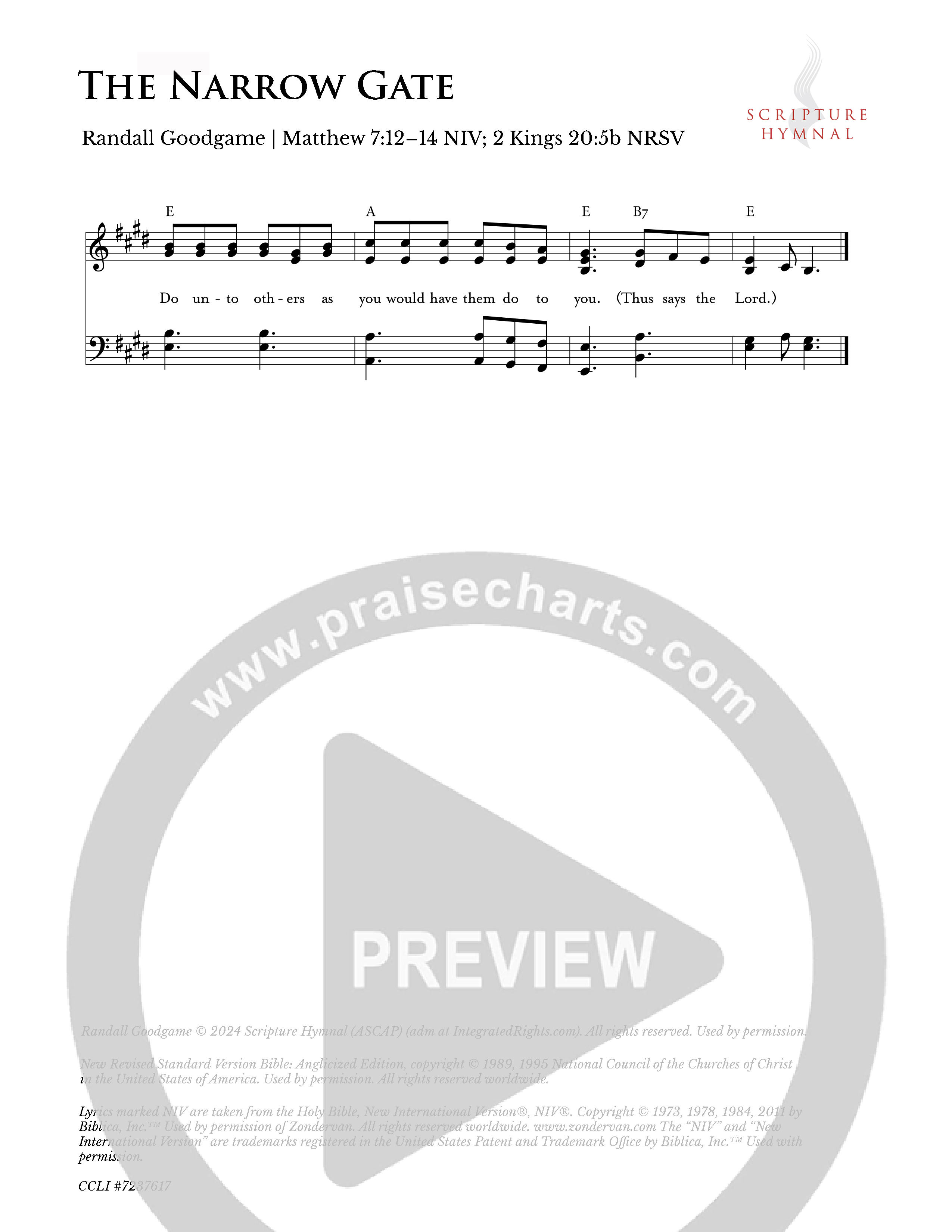 The Narrow Gate Lead Sheet Melody (Scripture Hymnal)