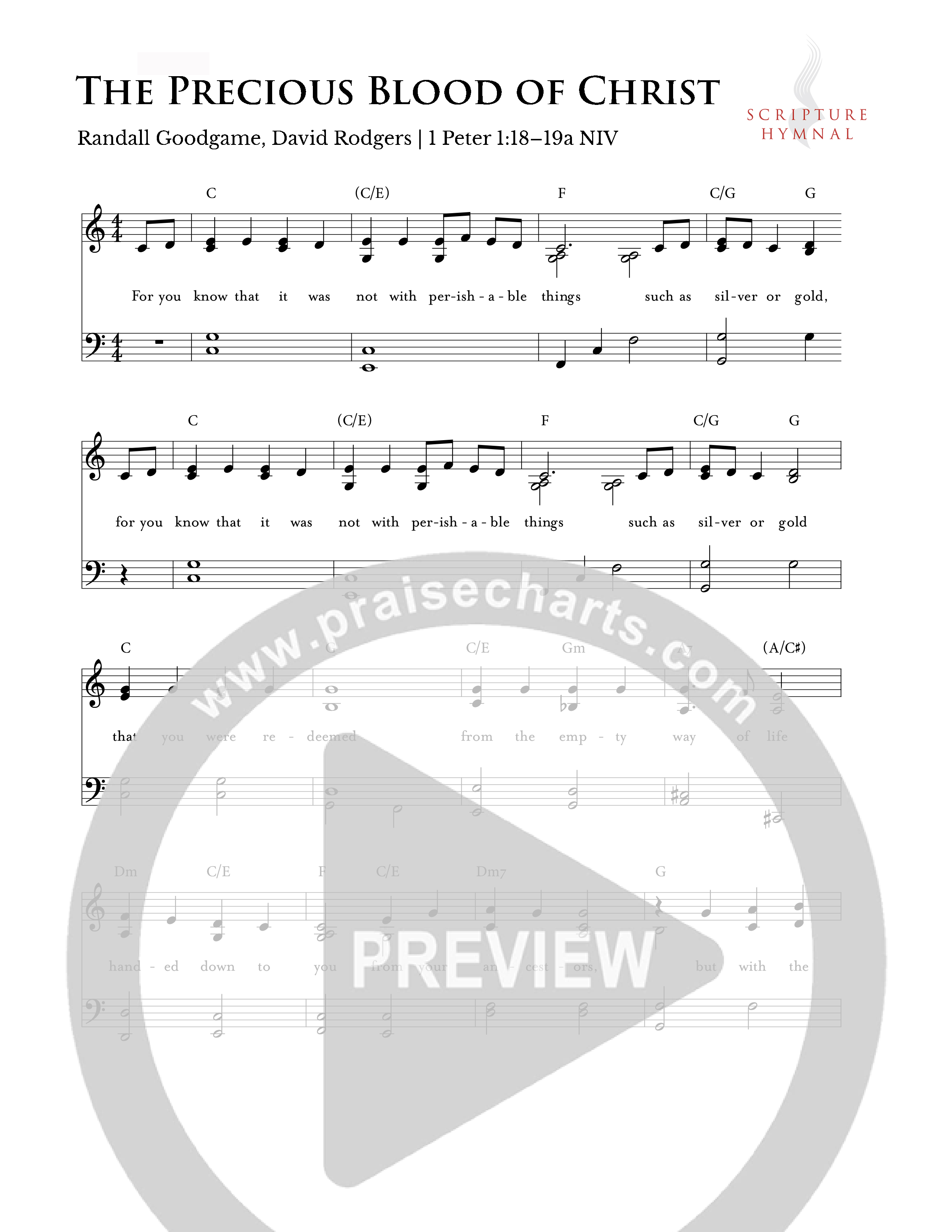 The Precious Blood Of Christ Lead Sheet Melody (Scripture Hymnal)