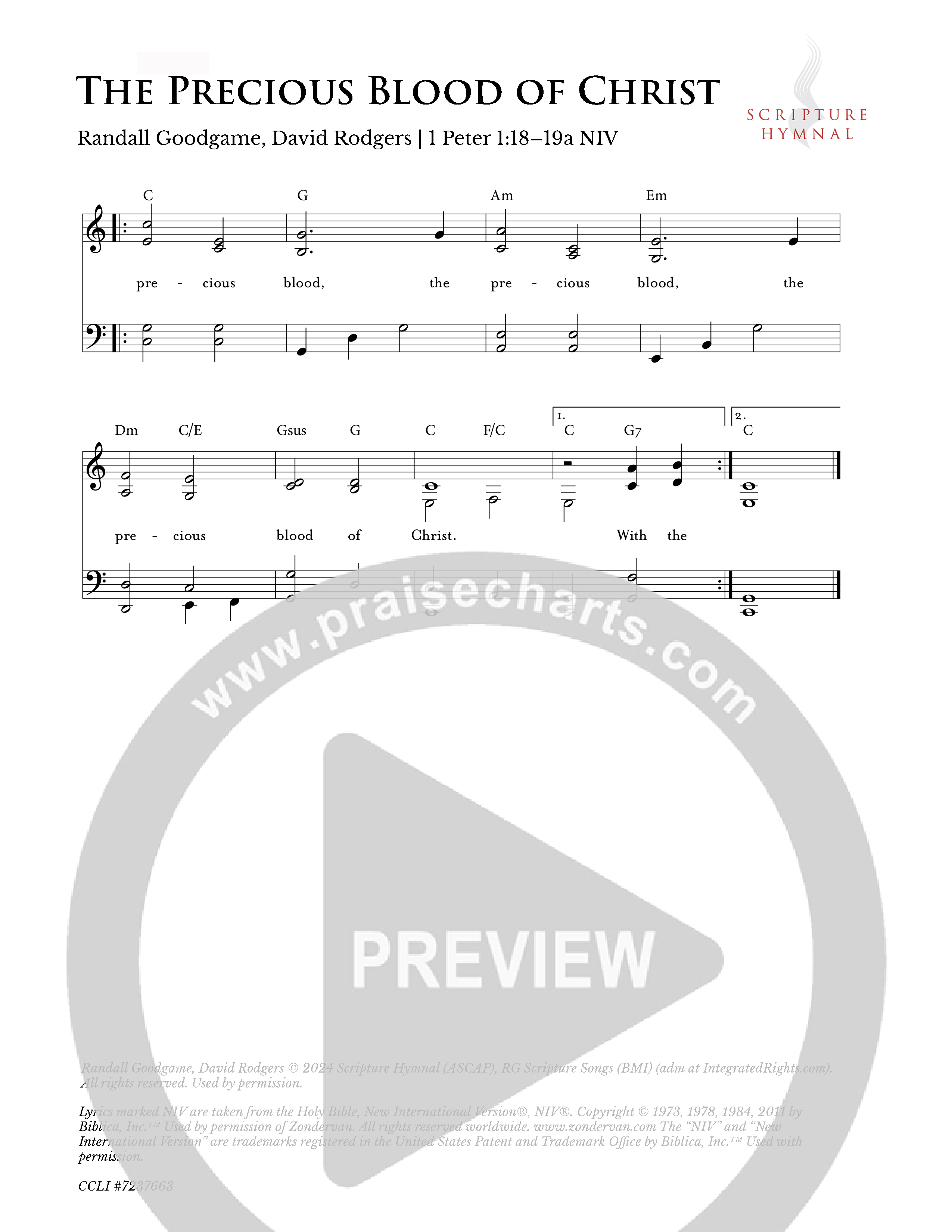 The Precious Blood Of Christ Lead Sheet Melody (Scripture Hymnal)