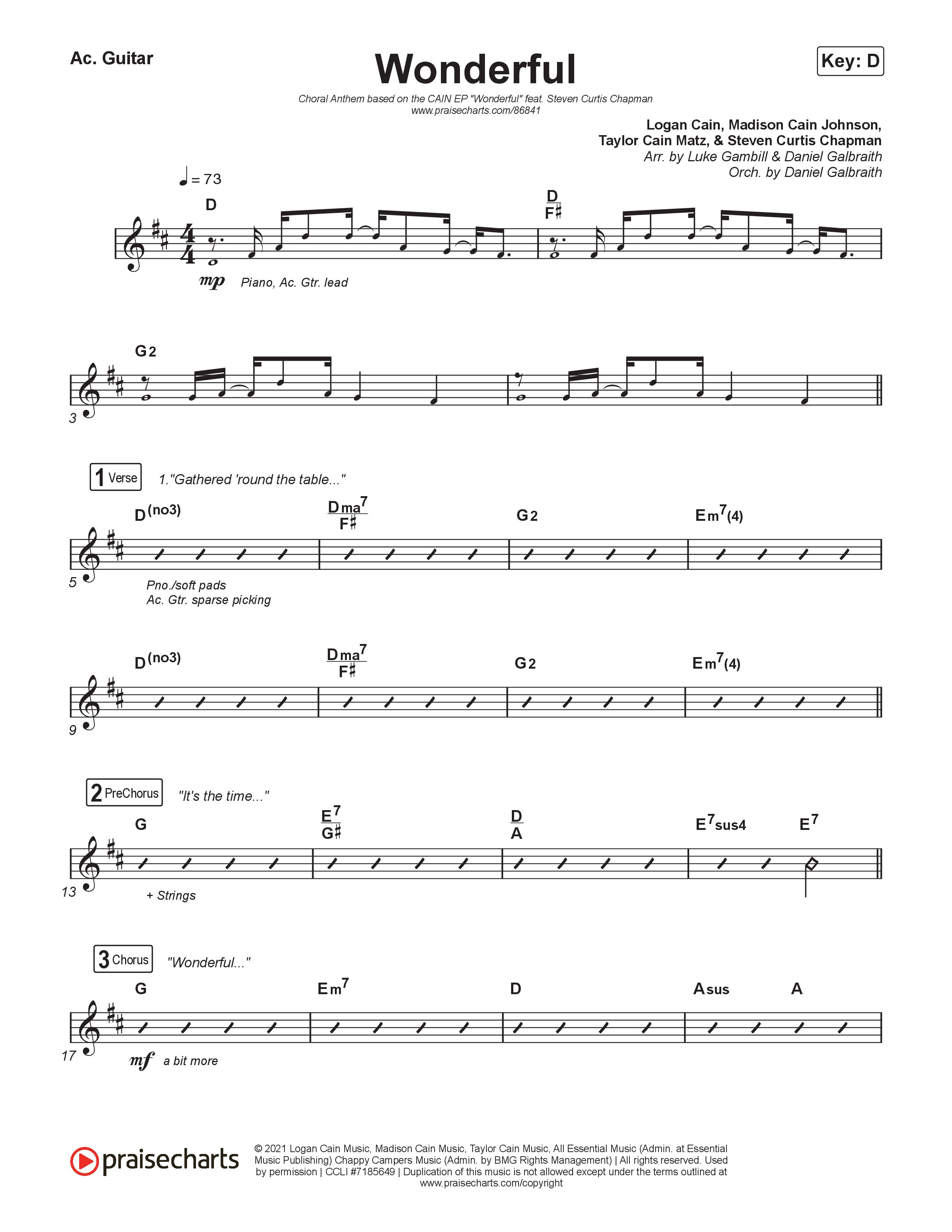Wonderful (Choral Anthem SATB) Acoustic Guitar (CAIN / Arr. Luke Gambill)