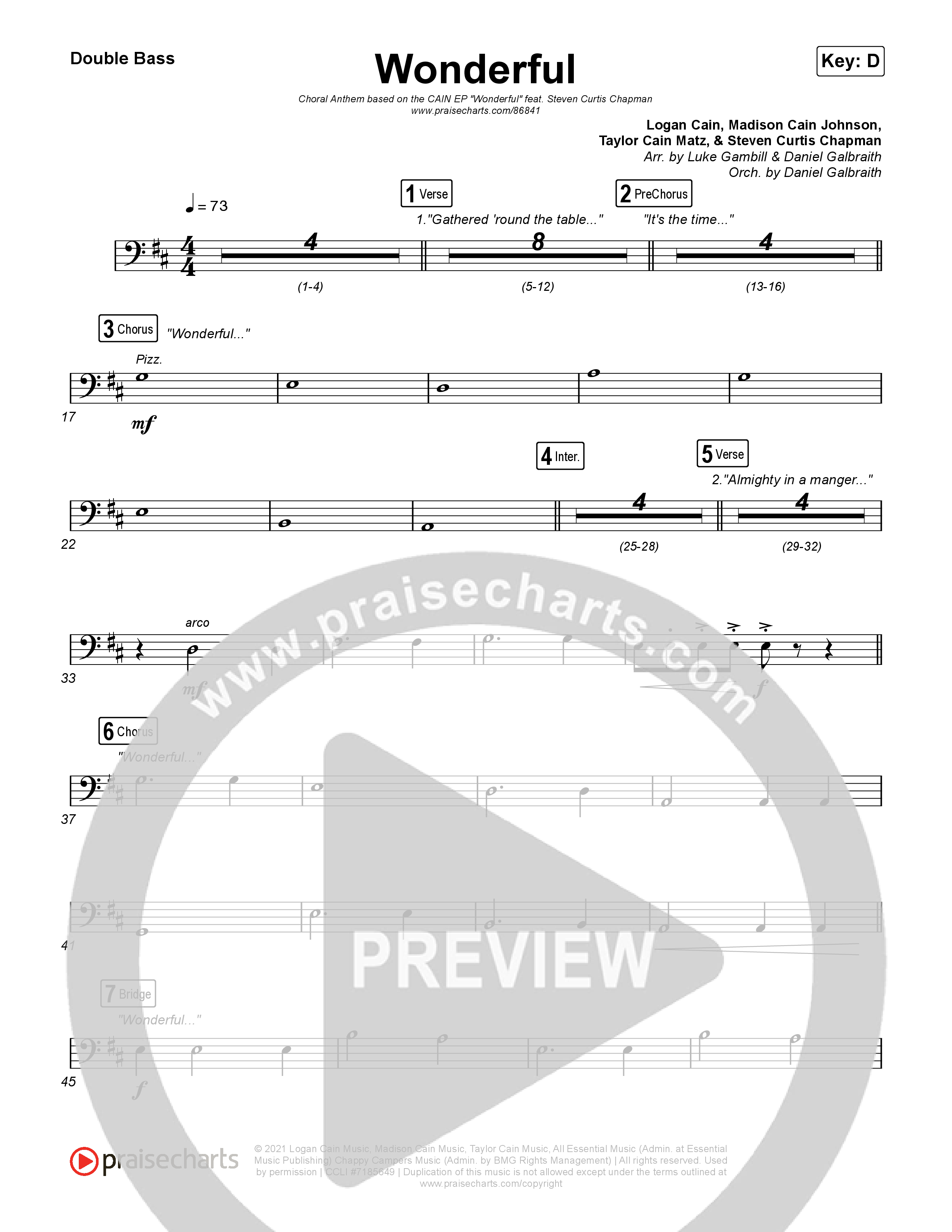 Wonderful (Choral Anthem SATB) String Bass (CAIN / Arr. Luke Gambill)