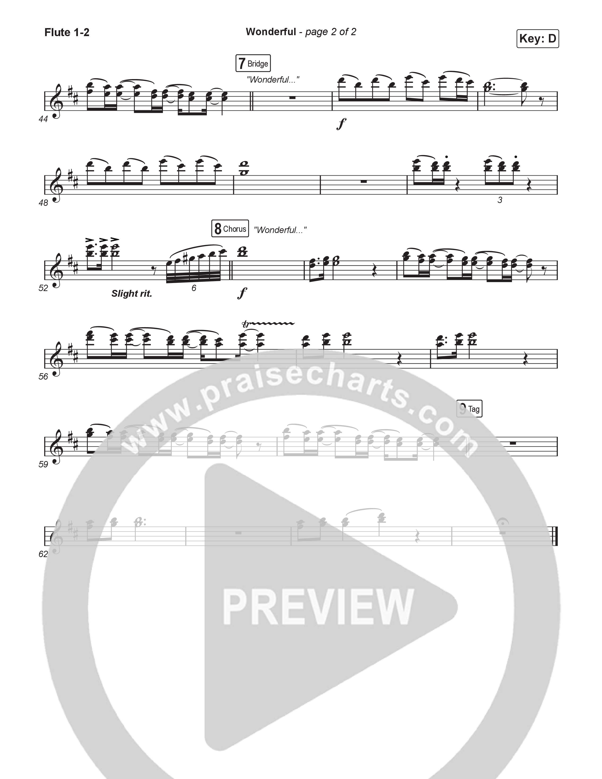 Wonderful (Choral Anthem SATB) Flute 1,2 (CAIN / Arr. Luke Gambill)