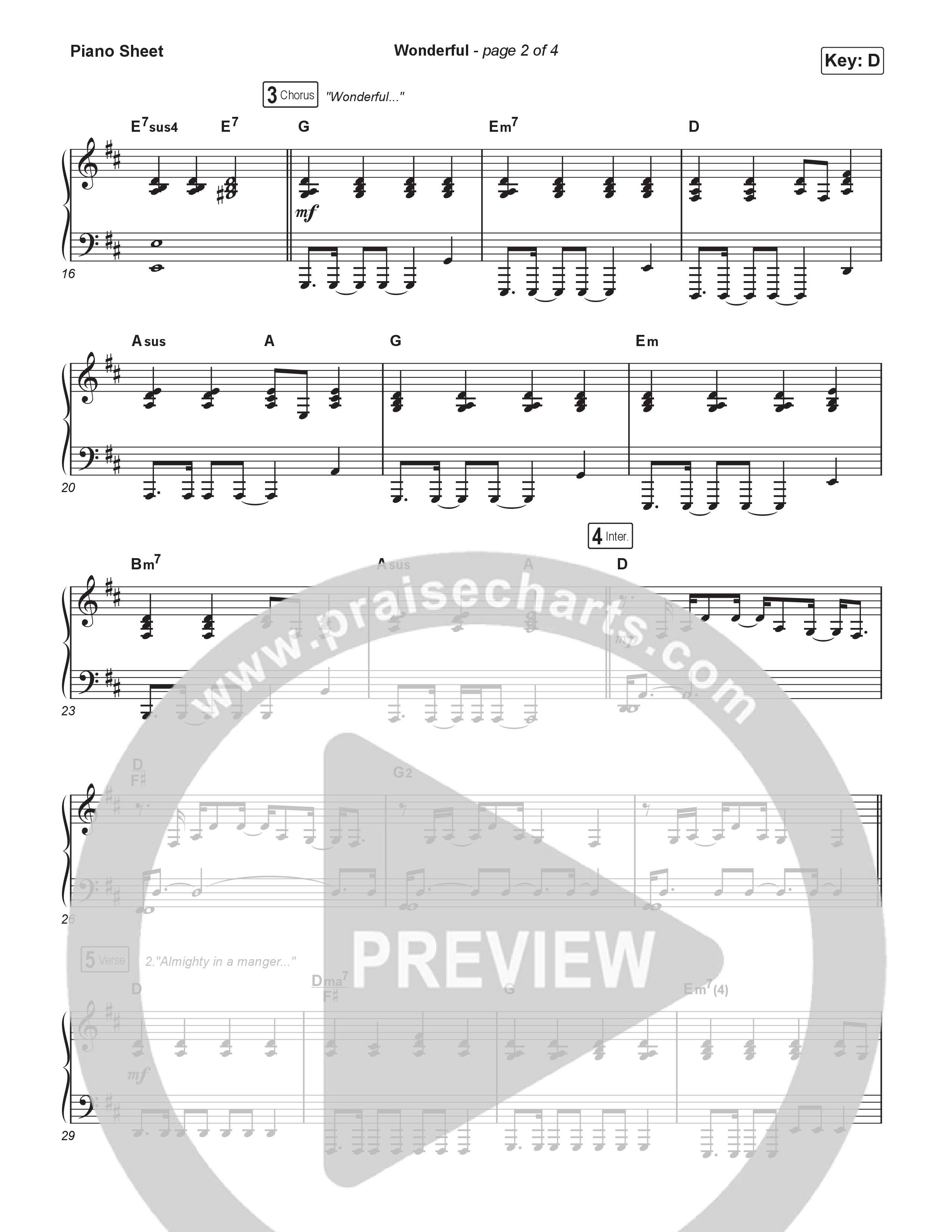 Wonderful (Choral Anthem SATB) Piano Sheet (CAIN / Arr. Luke Gambill)