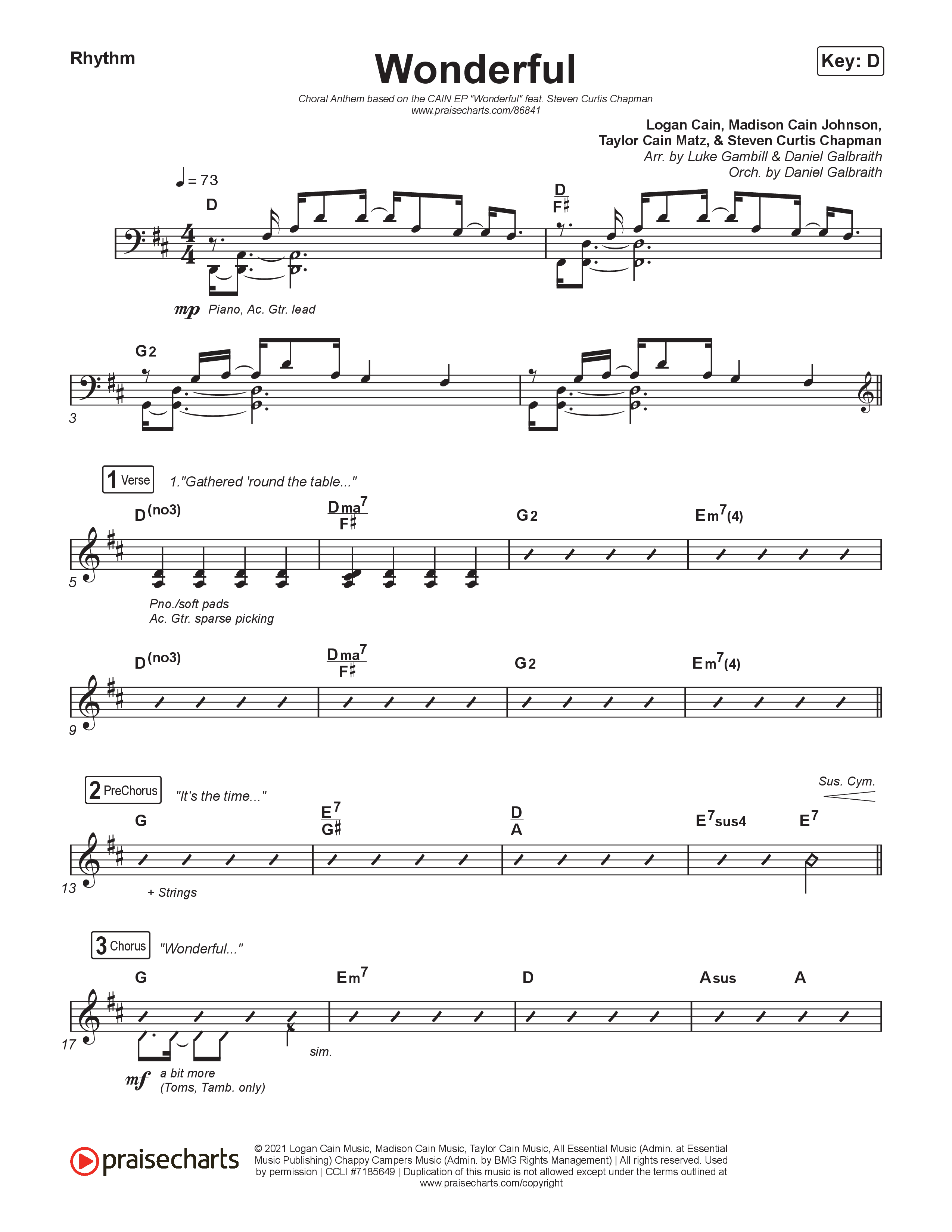 Wonderful (Choral Anthem SATB) Rhythm Chart (CAIN / Arr. Luke Gambill)
