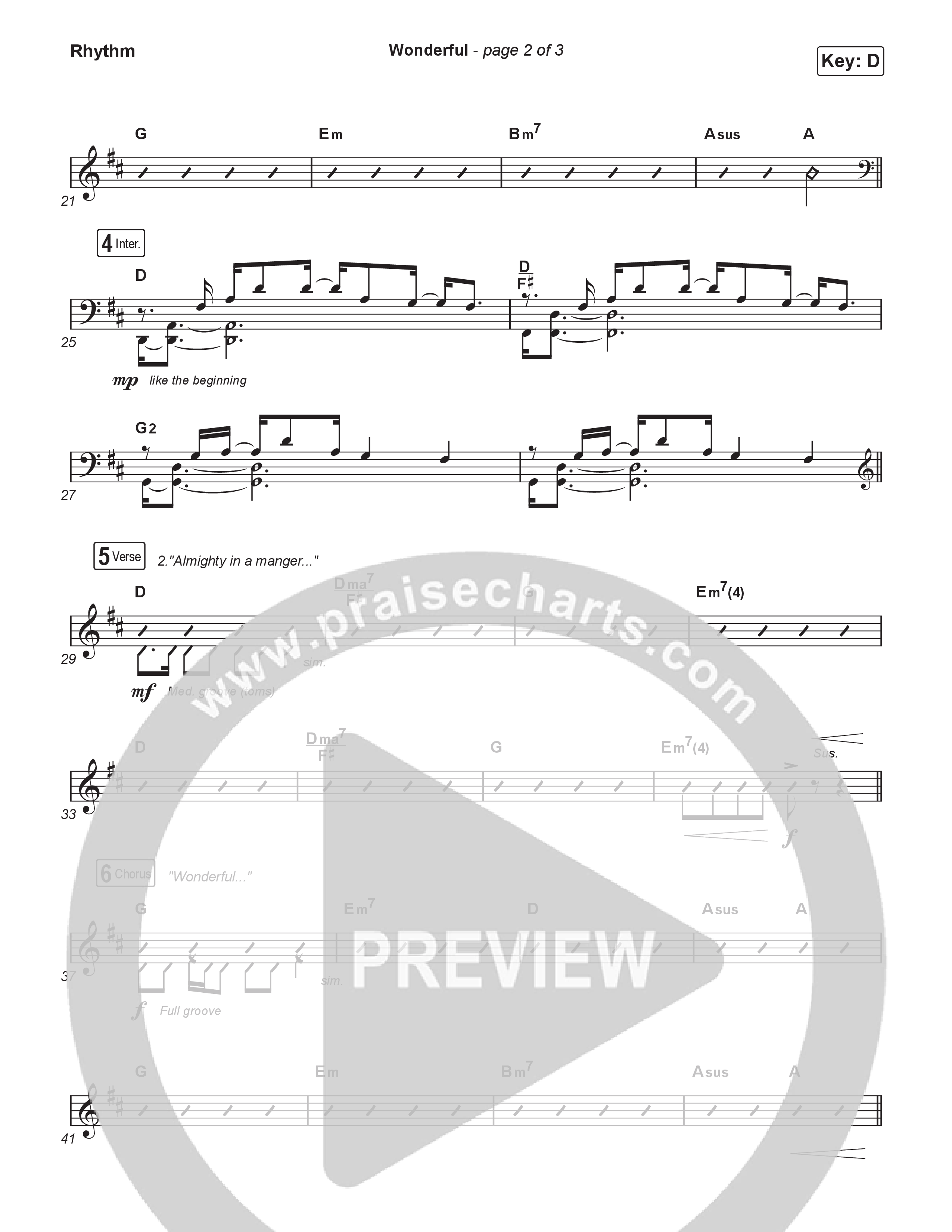 Wonderful (Choral Anthem SATB) Rhythm Chart (CAIN / Arr. Luke Gambill)