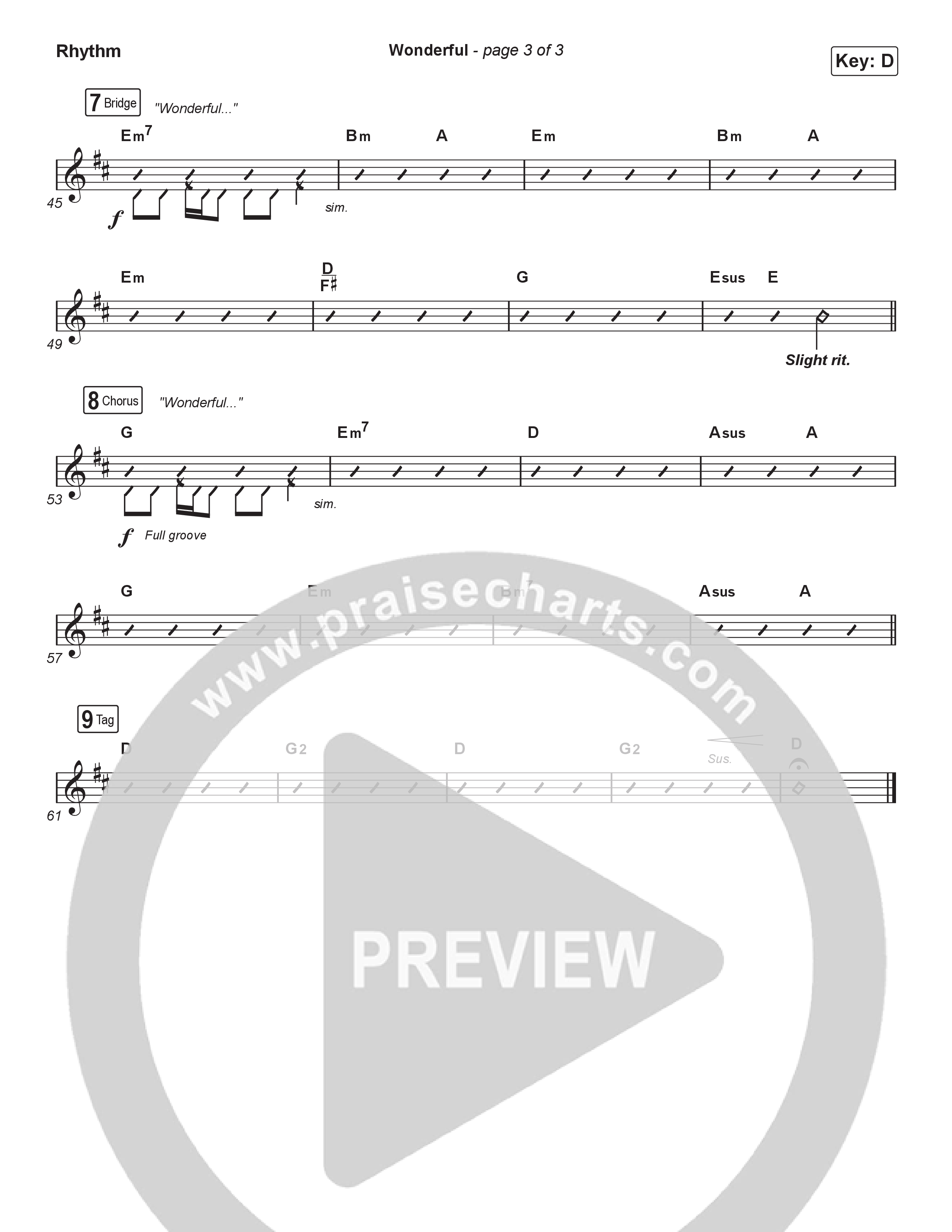 Wonderful (Choral Anthem SATB) Rhythm Chart (CAIN / Arr. Luke Gambill)