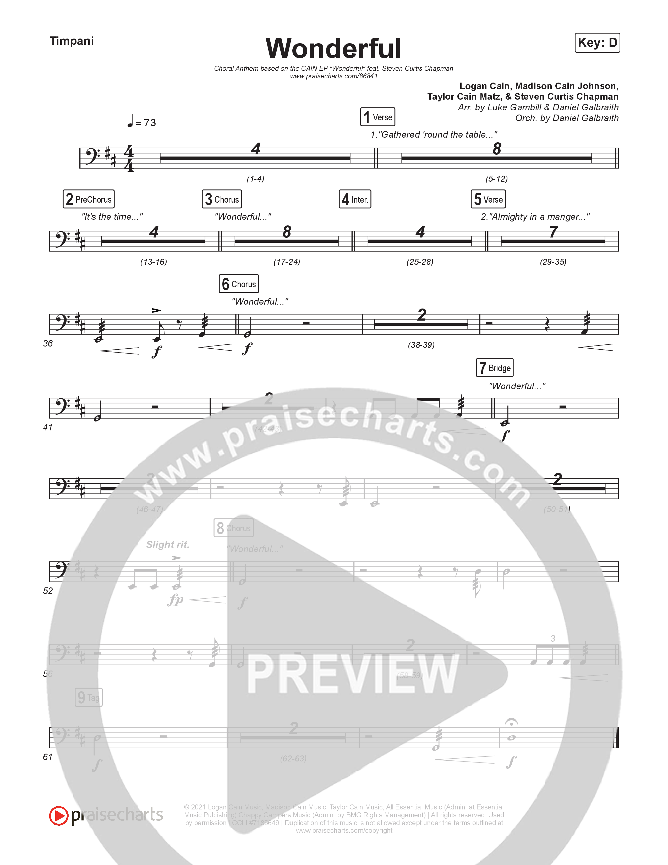 Wonderful (Choral Anthem SATB) Timpani (CAIN / Arr. Luke Gambill)