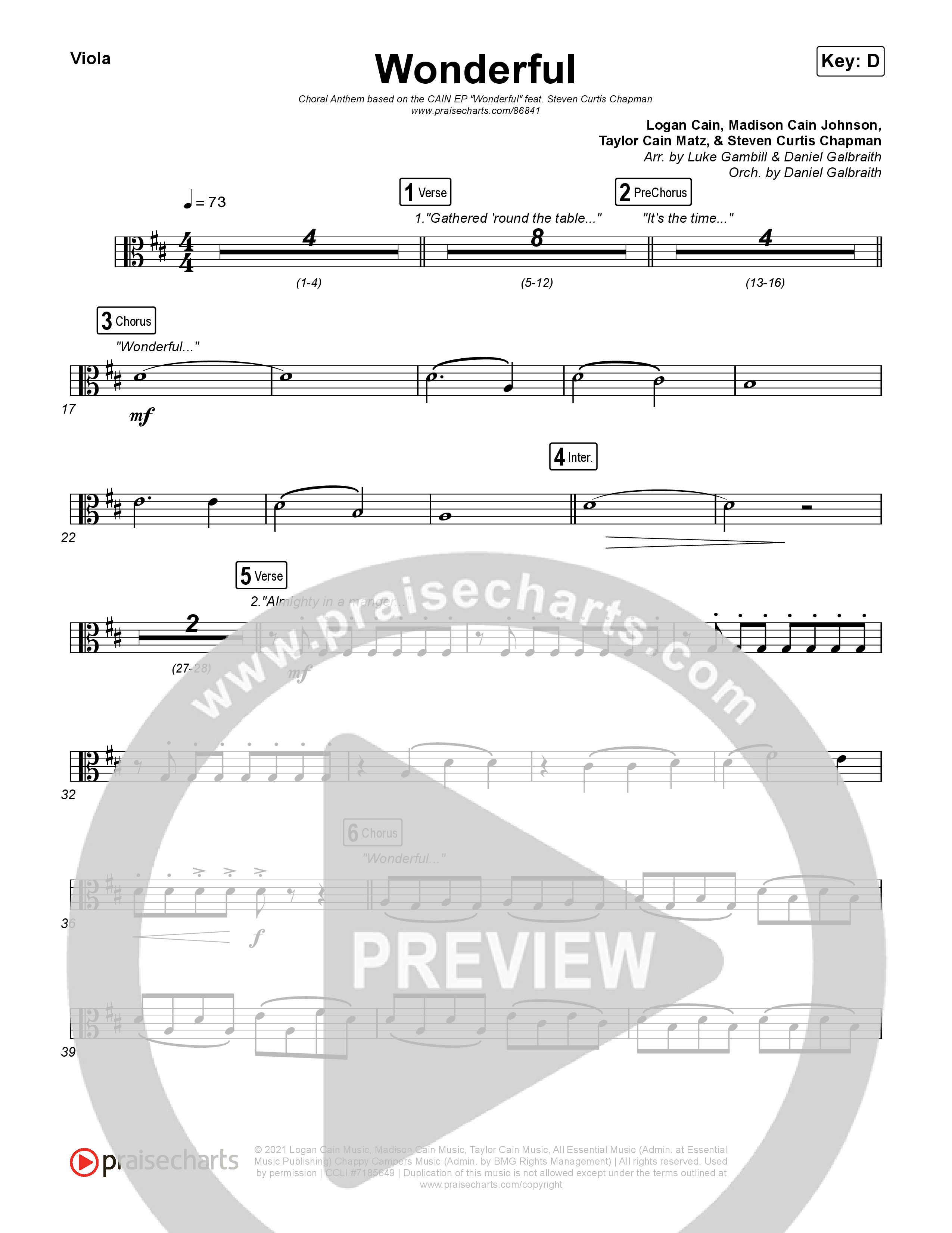 Wonderful (Choral Anthem SATB) String Pack (CAIN / Arr. Luke Gambill)