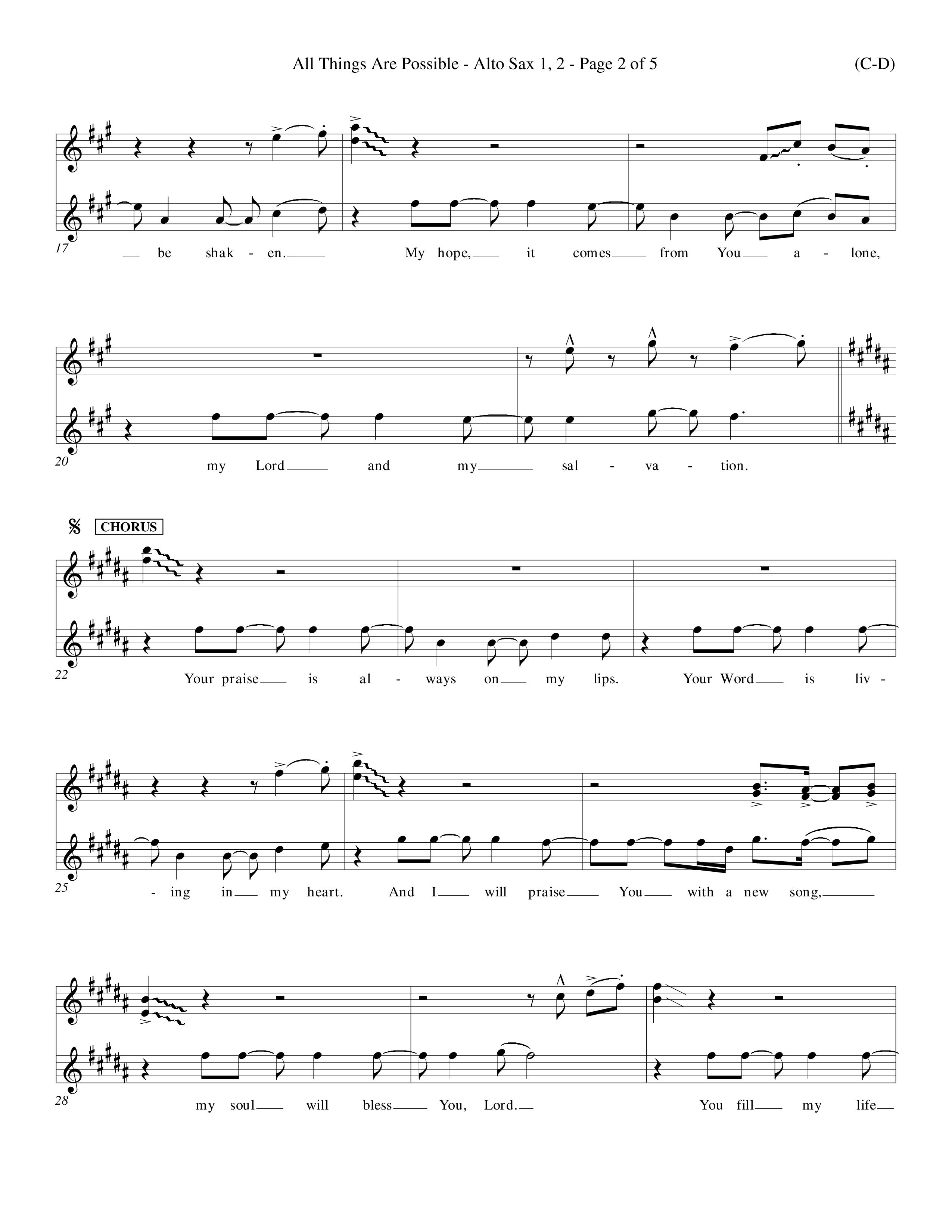 All Things Are Possible (Choral Anthem SATB) Alto Sax 1/2 (Word Music Choral / Orch. Michael Lawrence)
