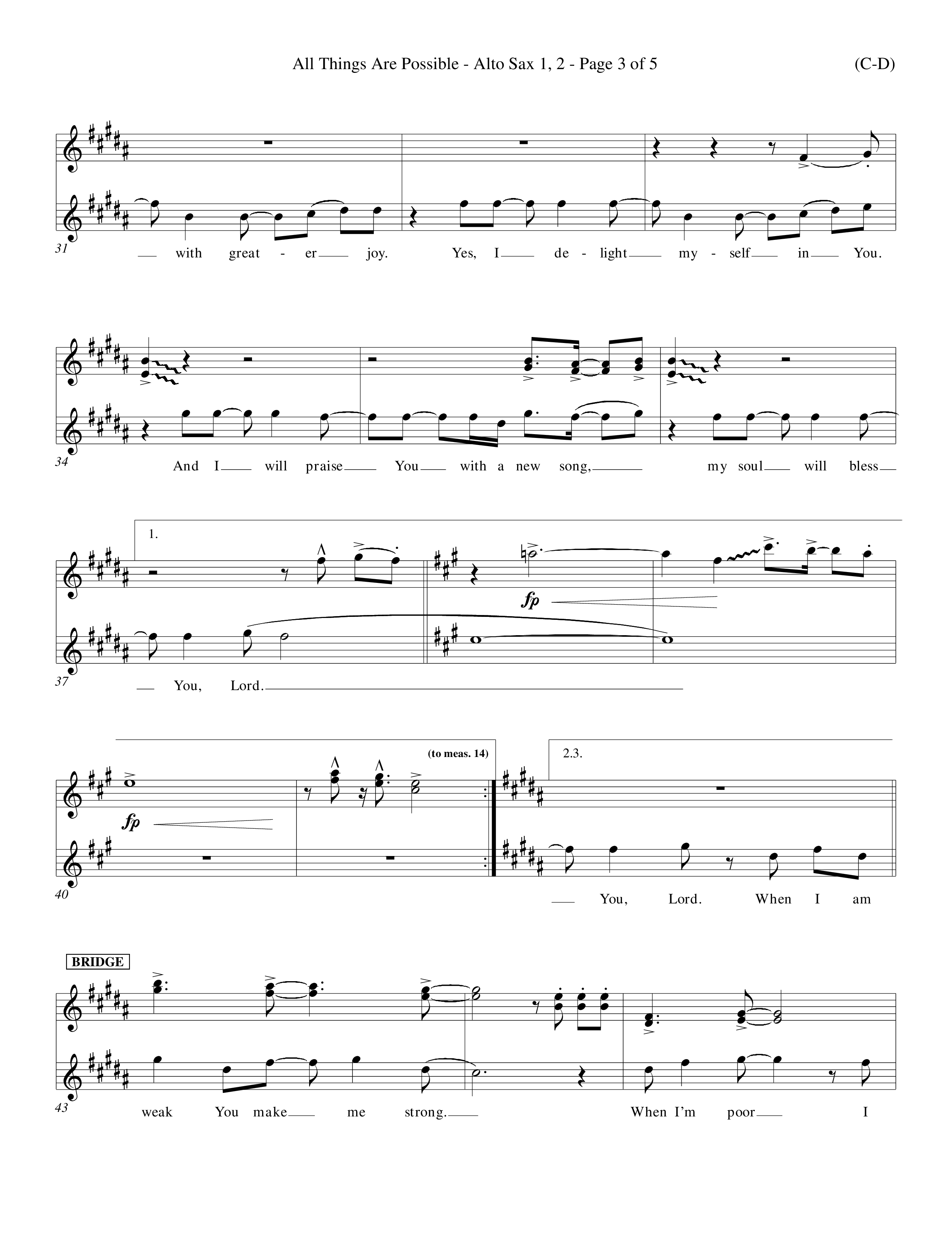 All Things Are Possible (Choral Anthem SATB) Alto Sax 1/2 (Word Music Choral / Orch. Michael Lawrence)