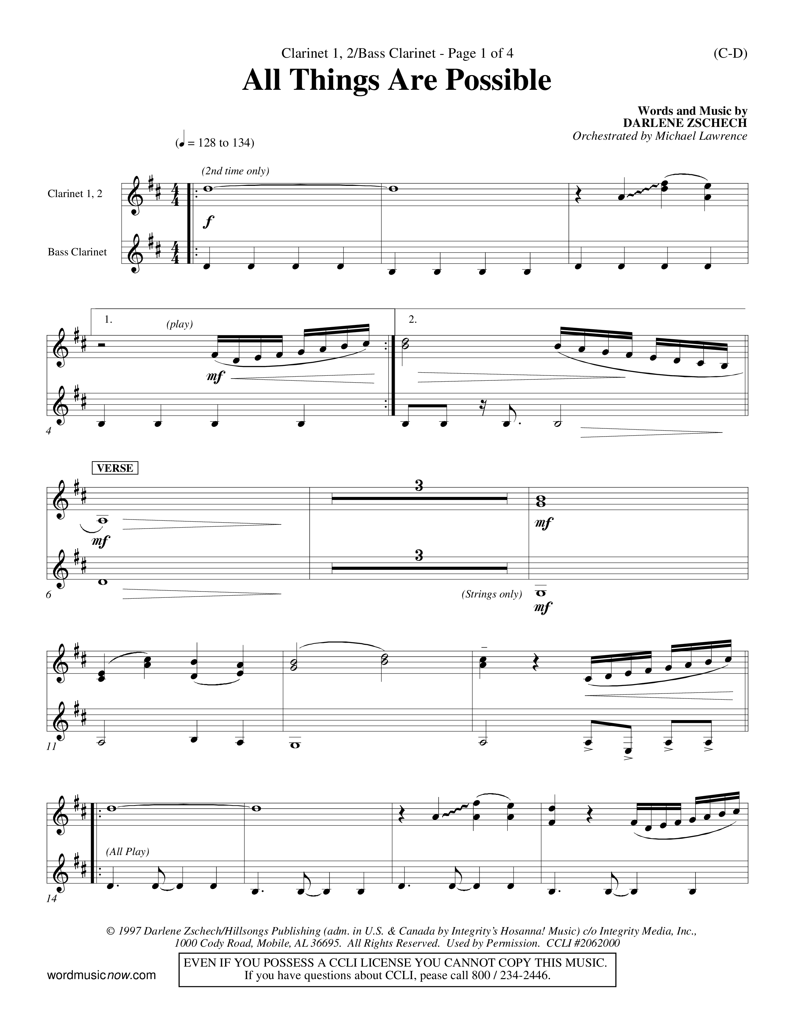 All Things Are Possible (Choral Anthem SATB) Clarinet 1/2, Bass Clarinet (Word Music Choral / Orch. Michael Lawrence)