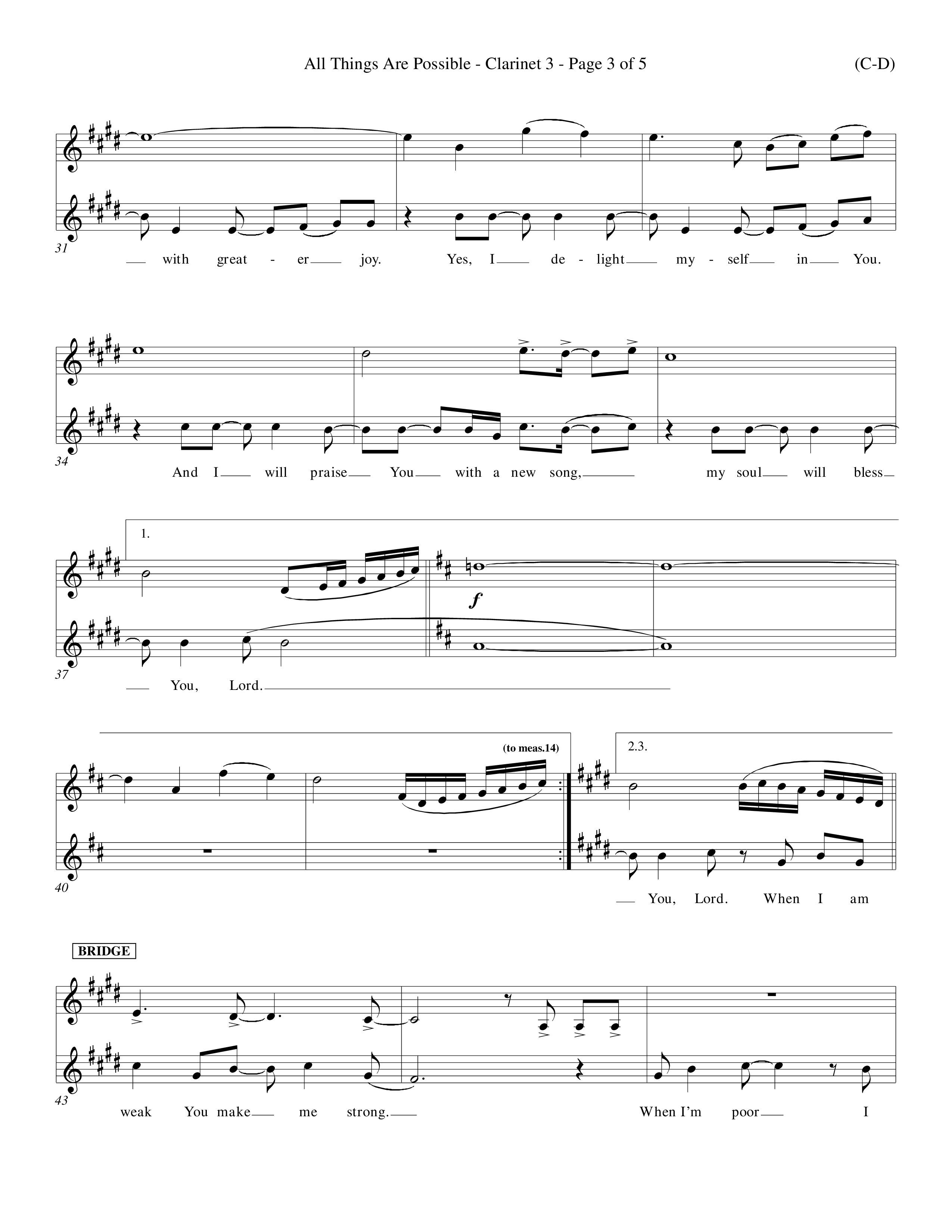 All Things Are Possible (Choral Anthem SATB) Clarinet 3 (Word Music Choral / Orch. Michael Lawrence)