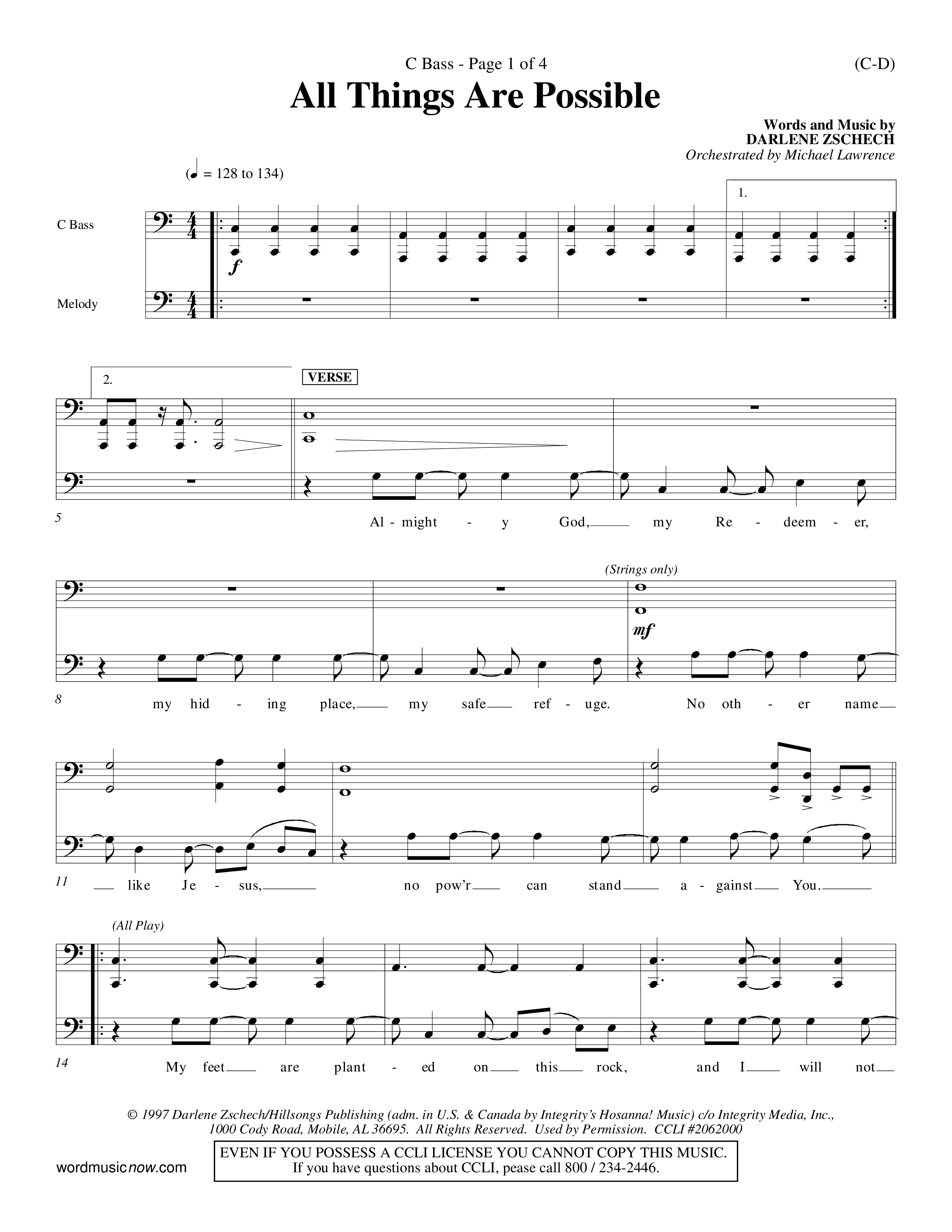 All Things Are Possible (Choral Anthem SATB) Contrabass (Word Music Choral / Orch. Michael Lawrence)