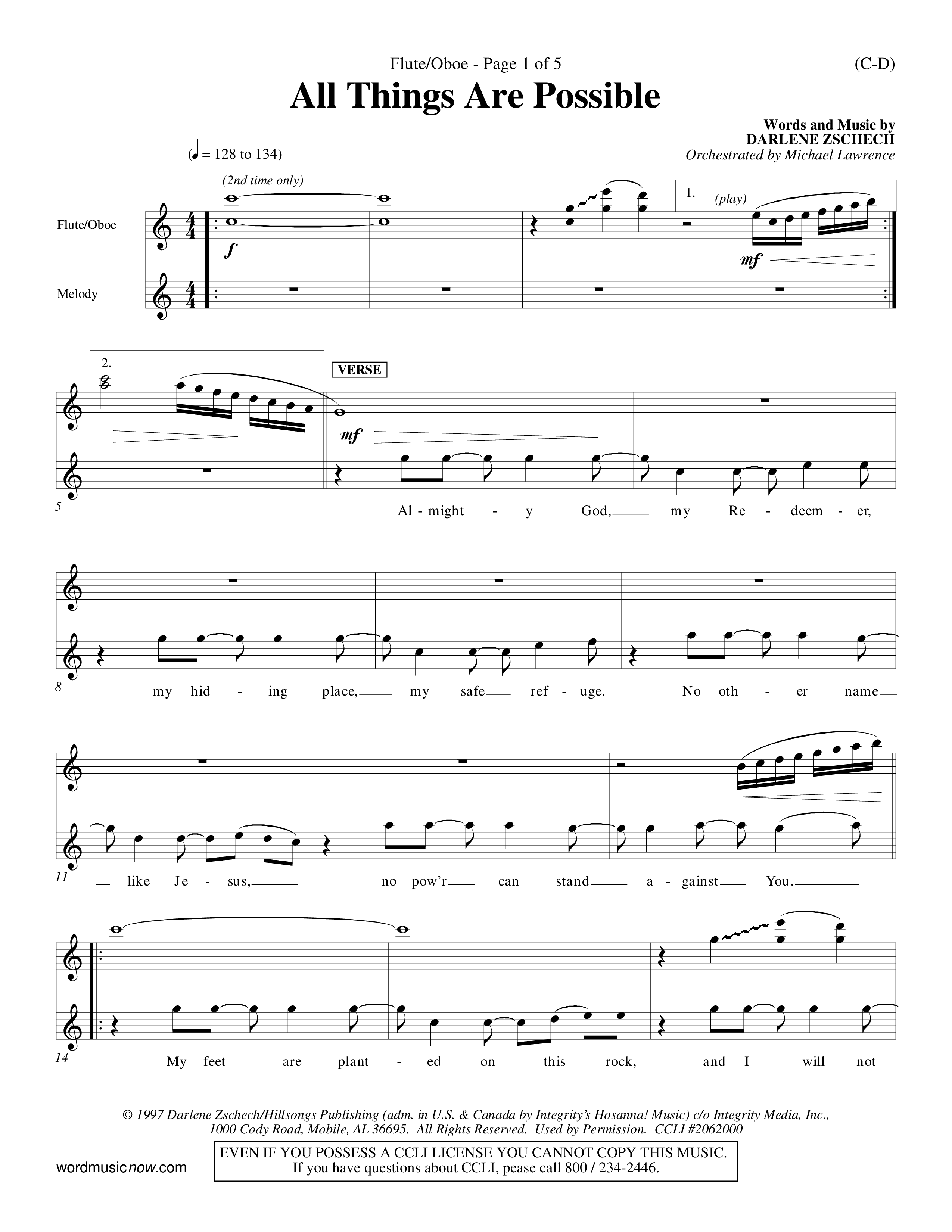 All Things Are Possible (Choral Anthem SATB) Flute/Oboe (Word Music Choral / Orch. Michael Lawrence)