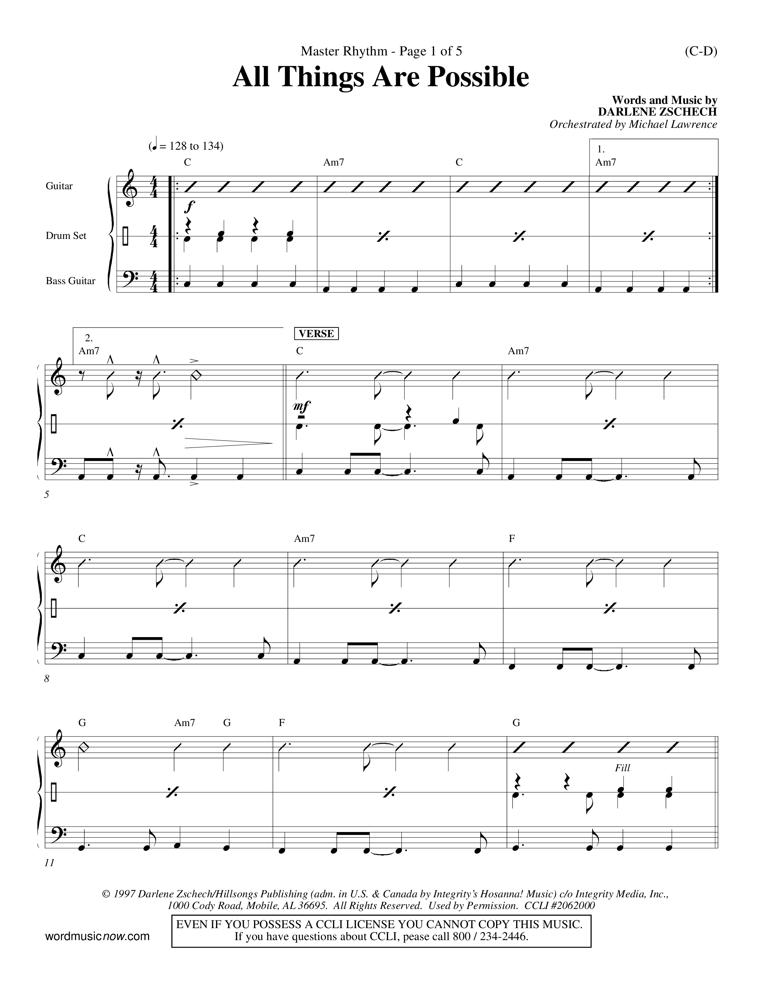 All Things Are Possible (Choral Anthem SATB) Rhythm Chart (Word Music Choral / Orch. Michael Lawrence)