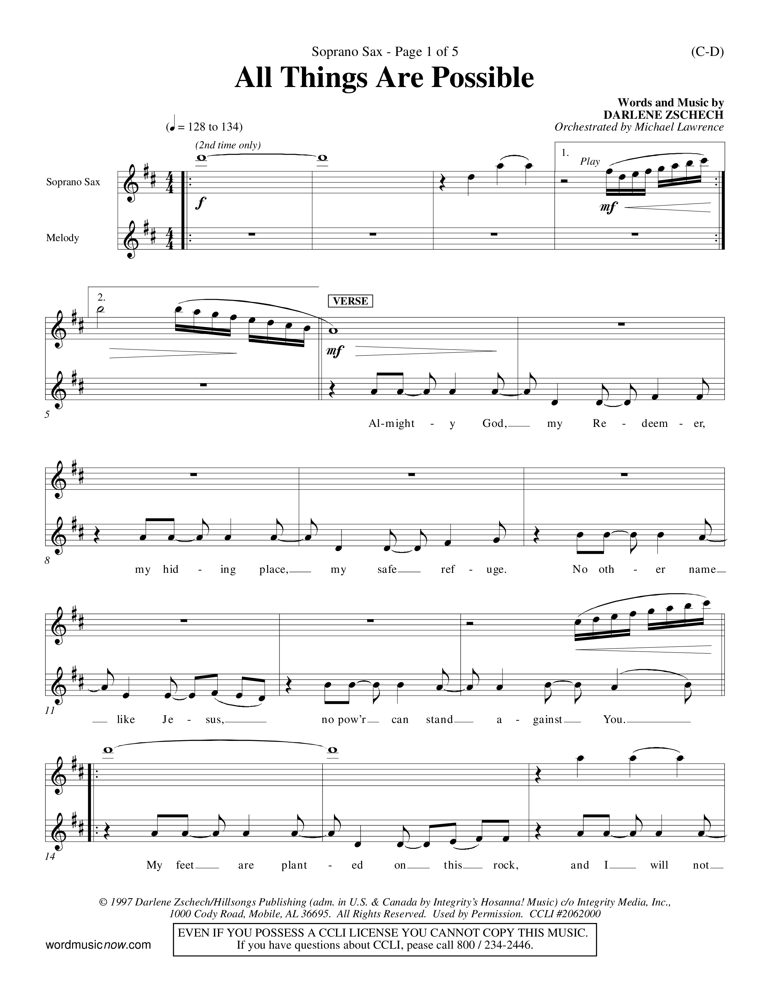 All Things Are Possible (Choral Anthem SATB) Saxophone (Word Music Choral / Orch. Michael Lawrence)