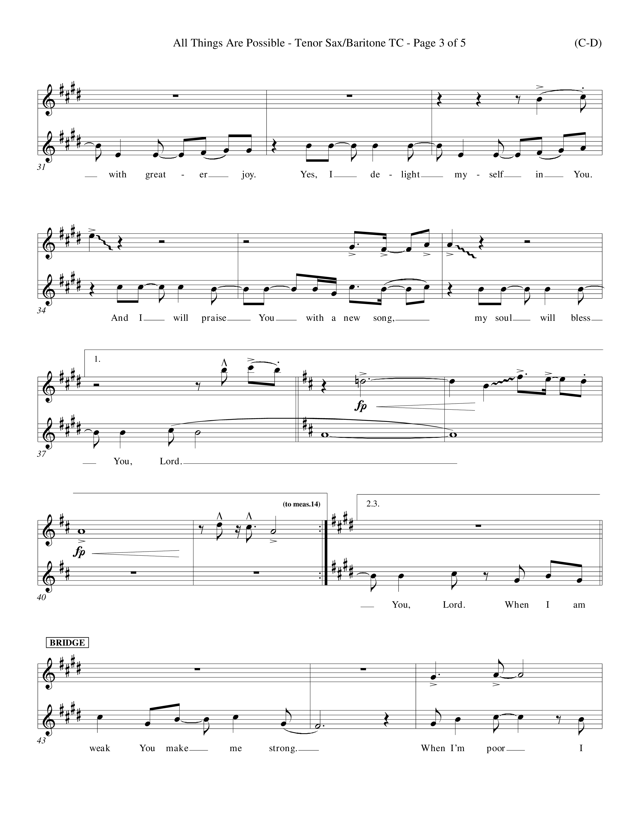 All Things Are Possible (Choral Anthem SATB) Tenor Sax/Baritone T.C. (Word Music Choral / Orch. Michael Lawrence)