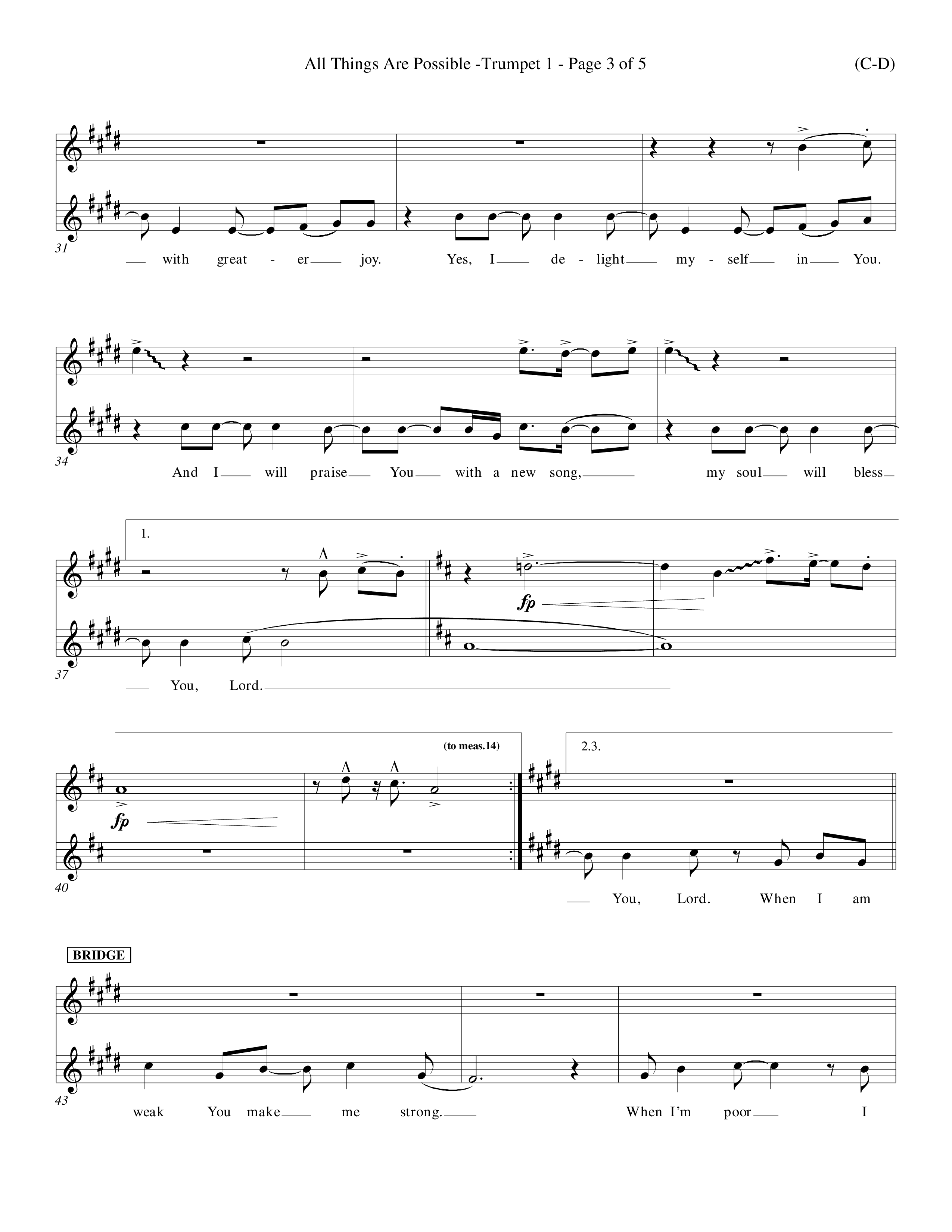 All Things Are Possible (Choral Anthem SATB) Trumpet 1 (Word Music Choral / Orch. Michael Lawrence)