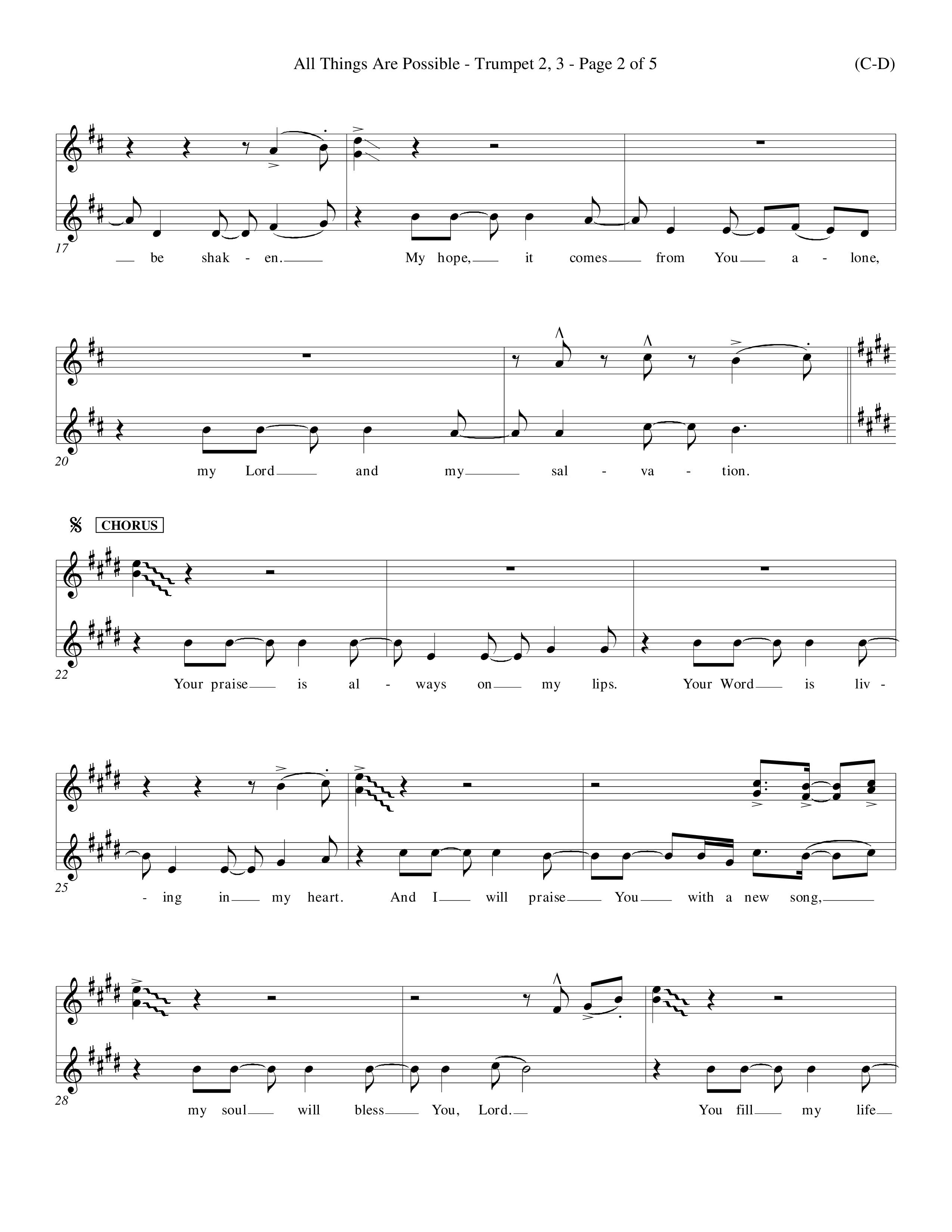 All Things Are Possible (Choral Anthem SATB) Trumpet 2/3 (Word Music Choral / Orch. Michael Lawrence)