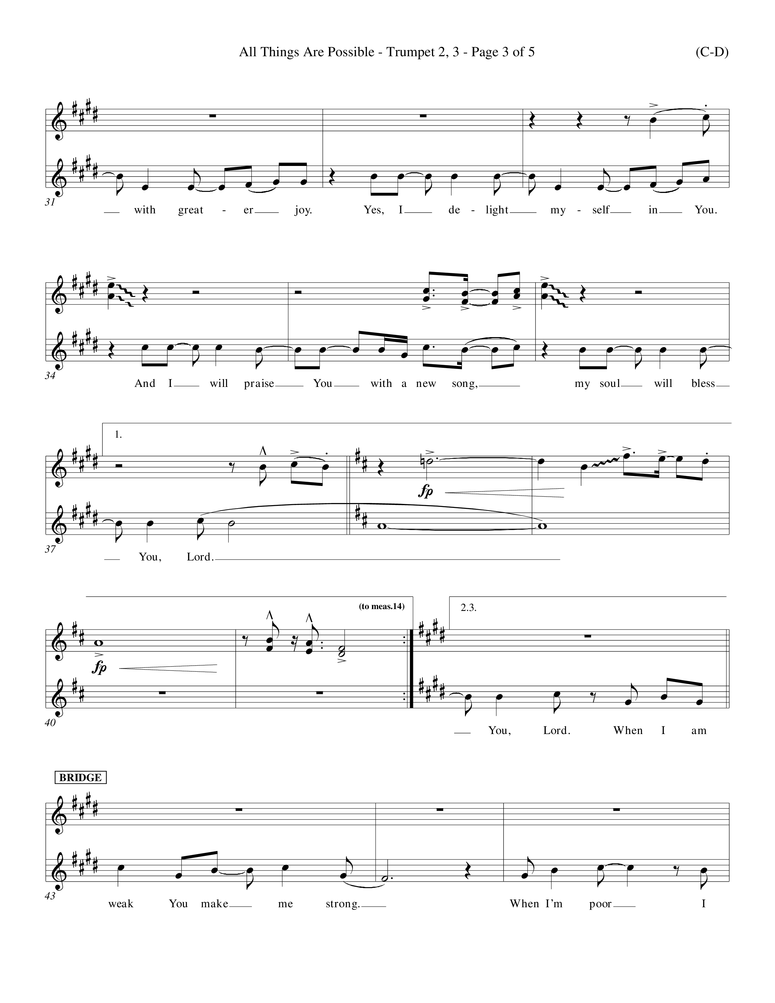 All Things Are Possible (Choral Anthem SATB) Trumpet 2/3 (Word Music Choral / Orch. Michael Lawrence)