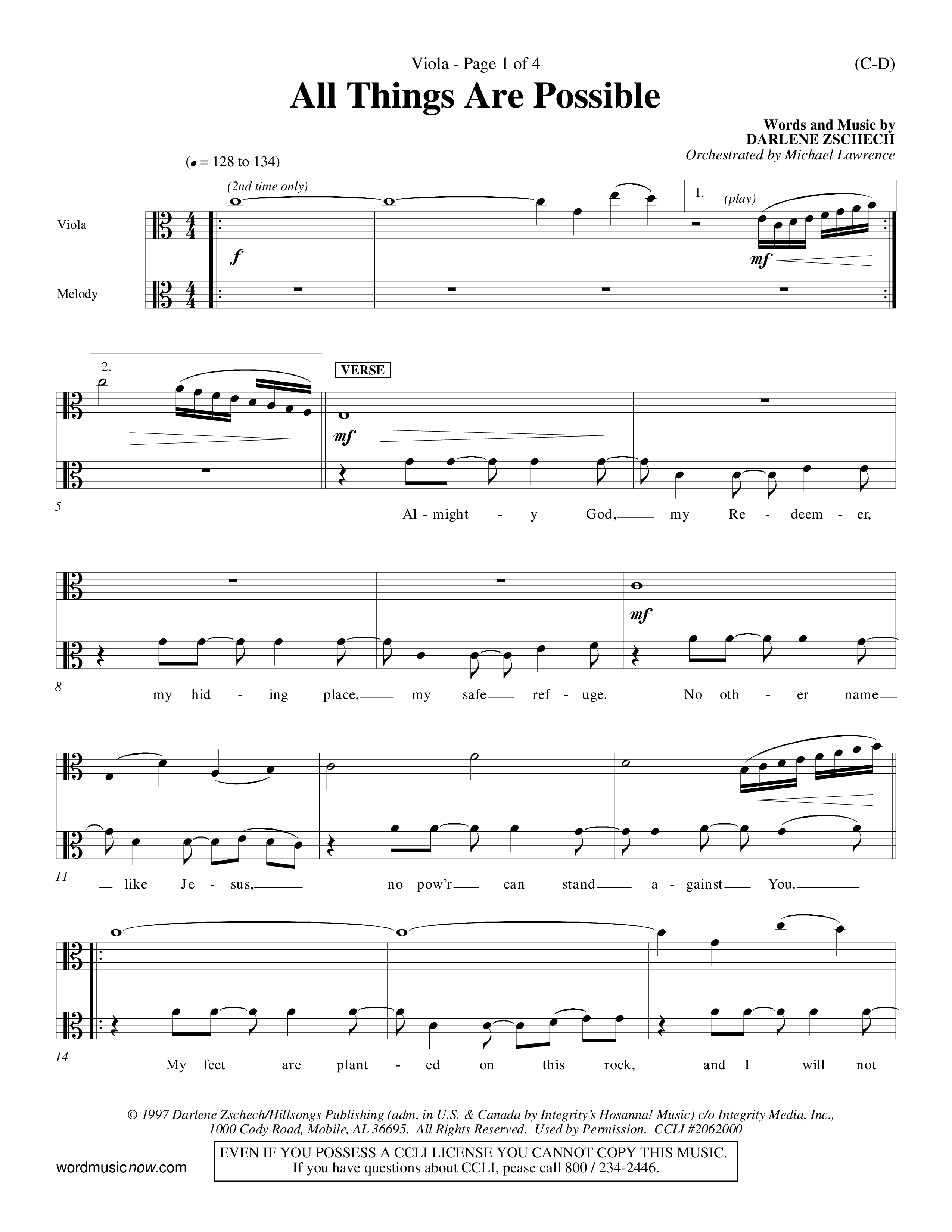 All Things Are Possible (Choral Anthem SATB) Viola (Word Music Choral / Orch. Michael Lawrence)
