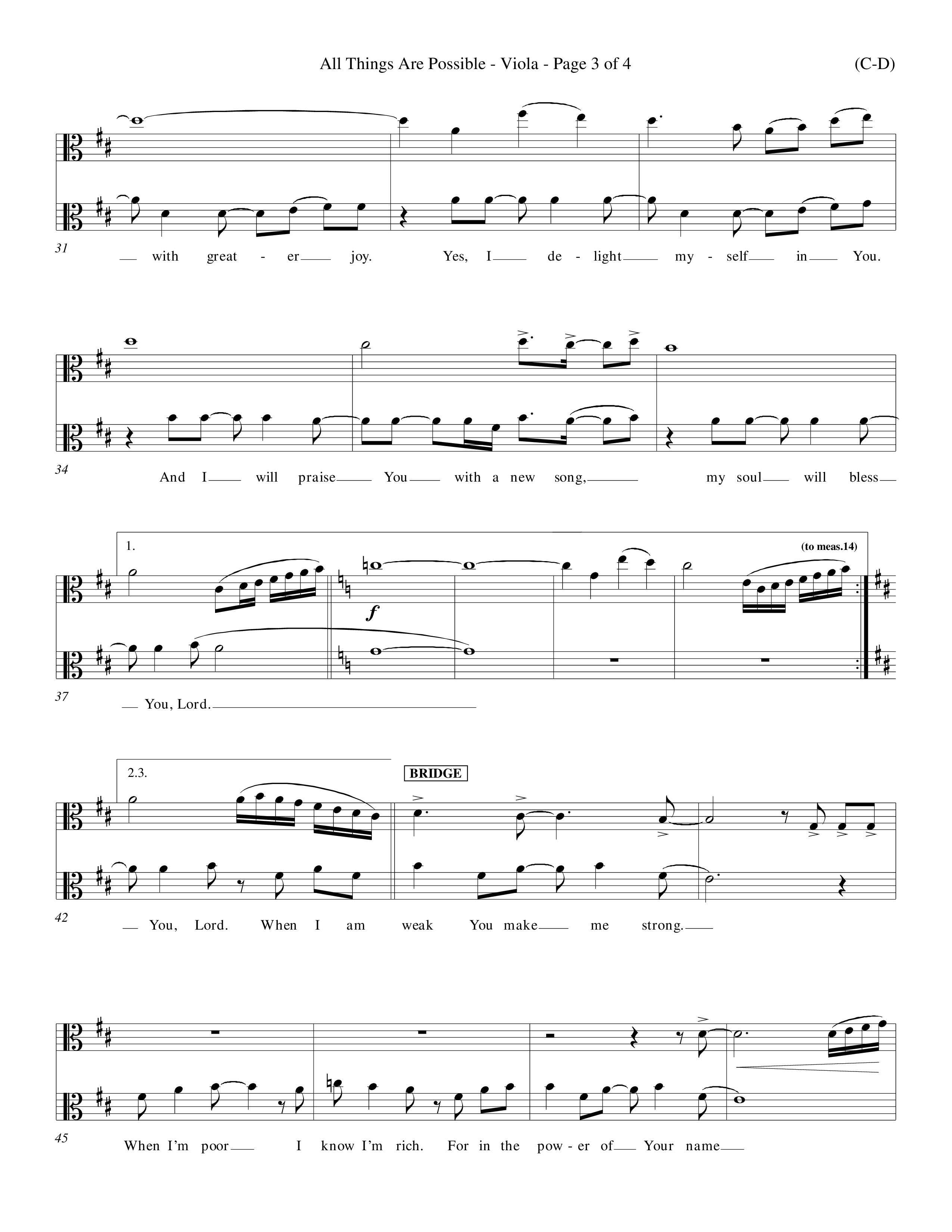 All Things Are Possible (Choral Anthem SATB) Viola (Word Music Choral / Orch. Michael Lawrence)