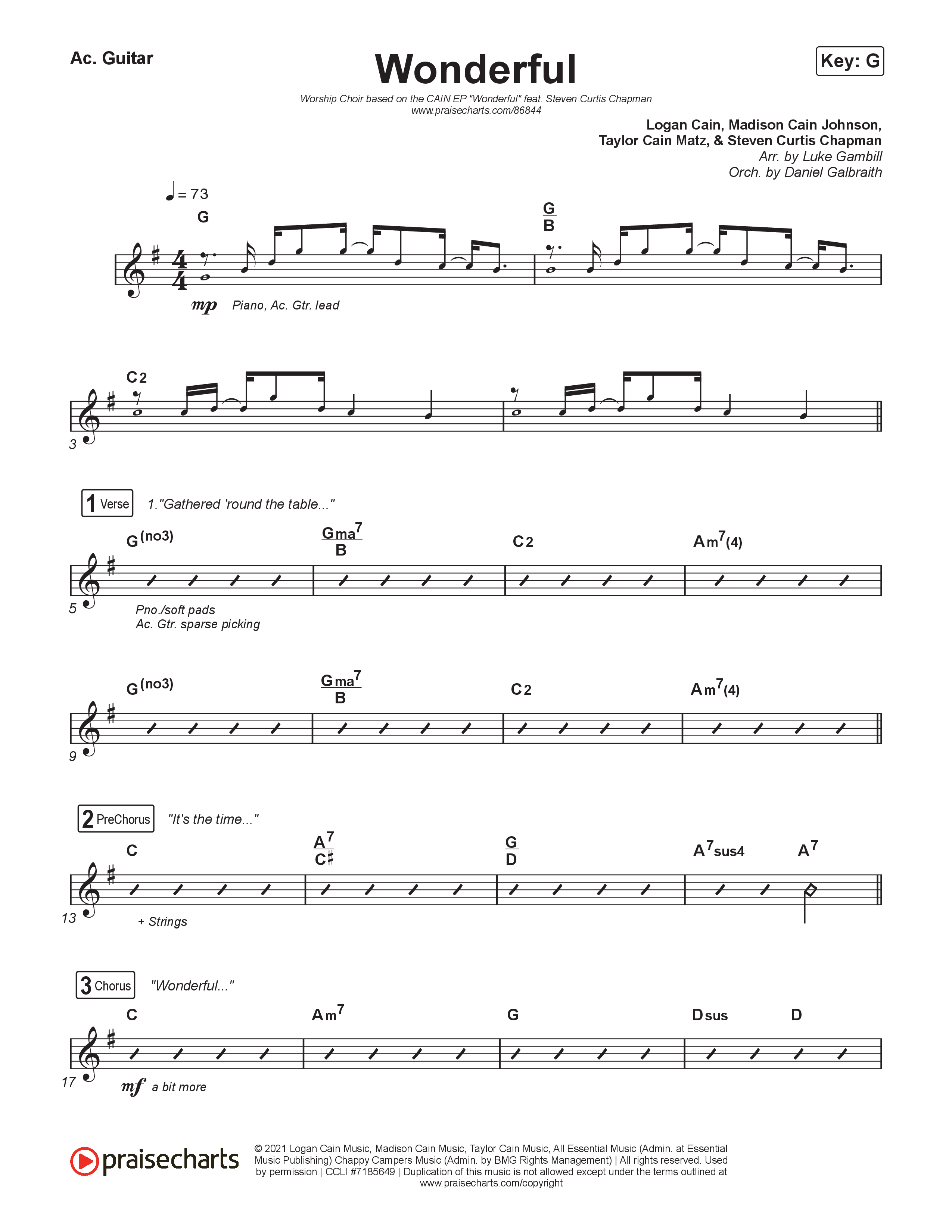 Wonderful (Worship Choir/SAB) Acoustic Guitar (CAIN / Arr. Luke Gambill)