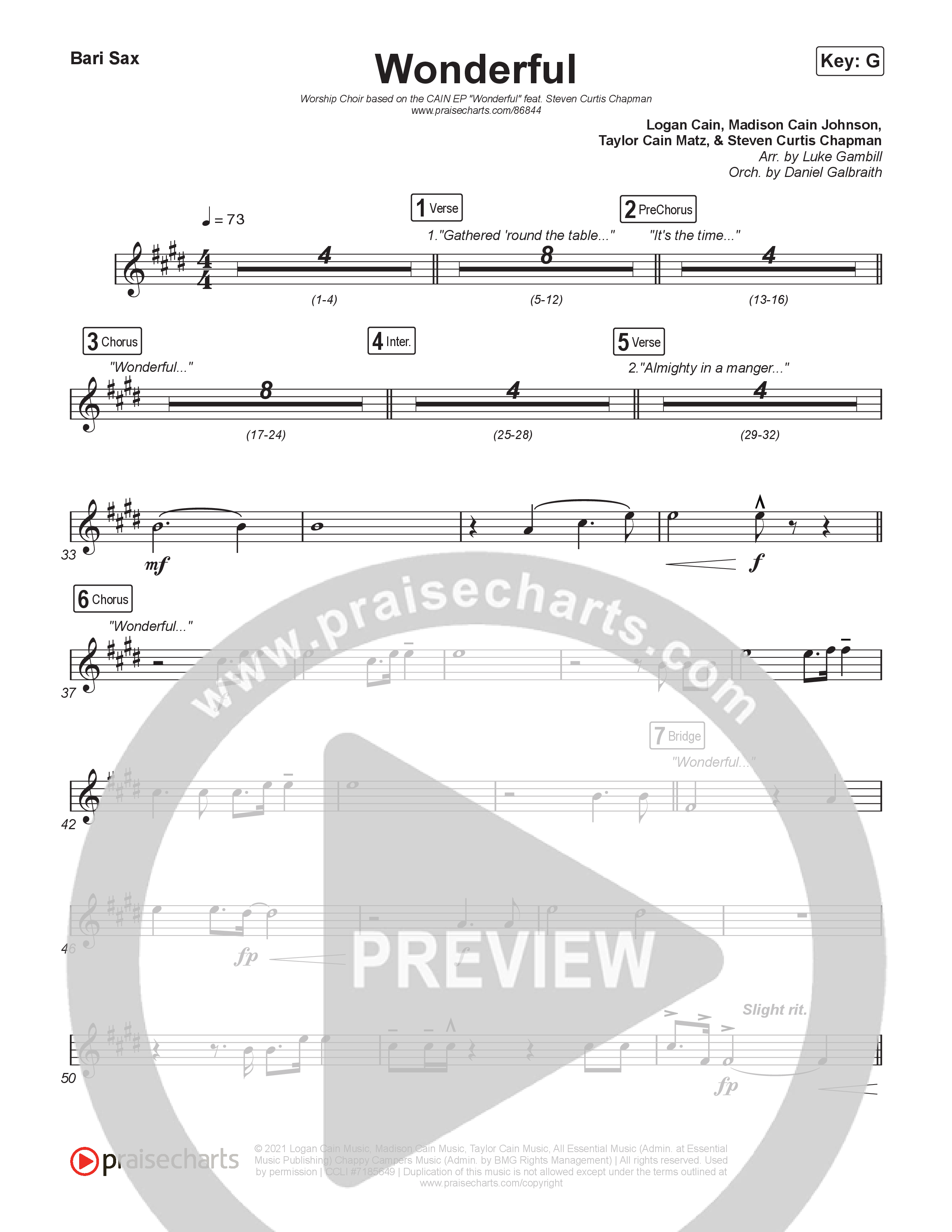 Wonderful (Worship Choir/SAB) Bari Sax (CAIN / Arr. Luke Gambill)