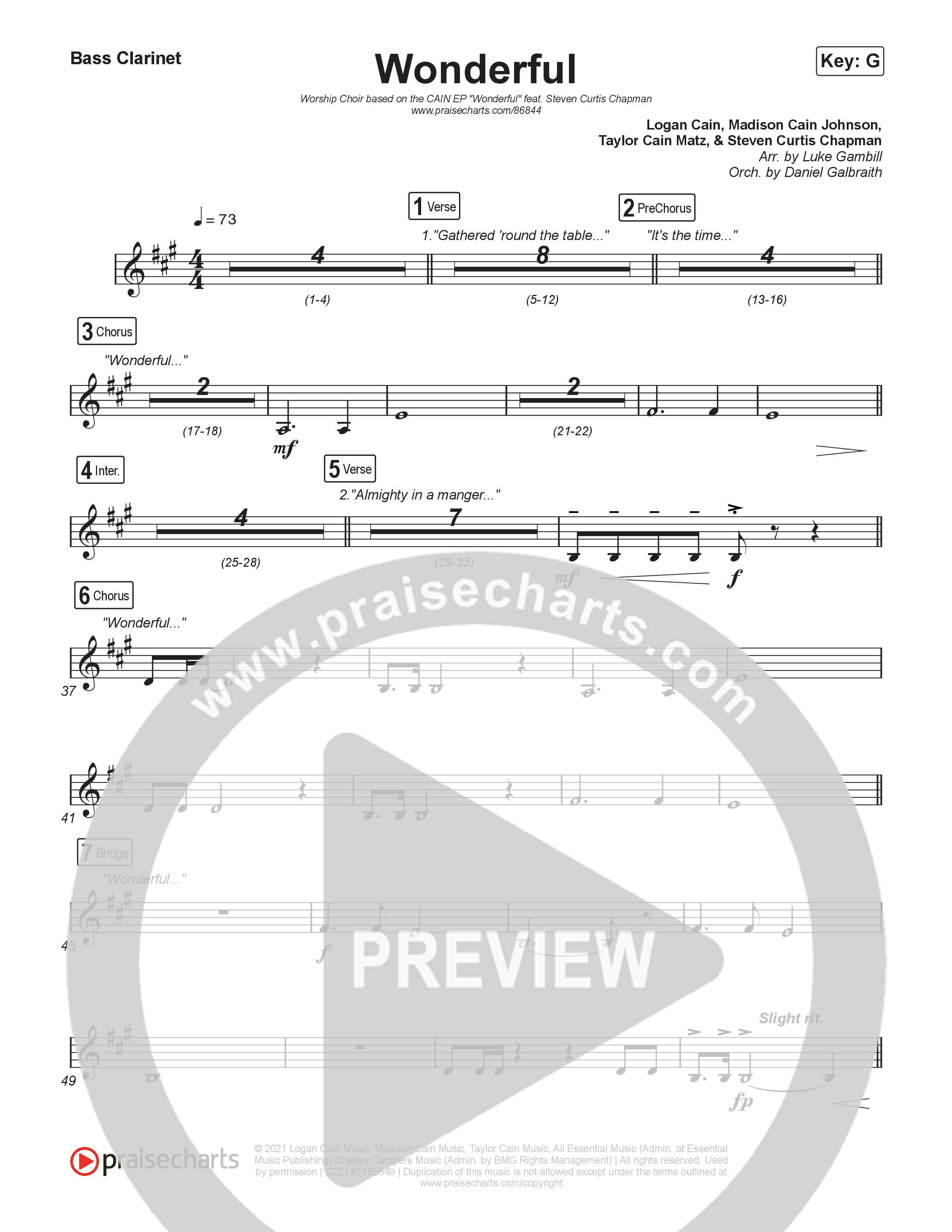 Wonderful (Worship Choir/SAB) Bass Clarinet (CAIN / Arr. Luke Gambill)