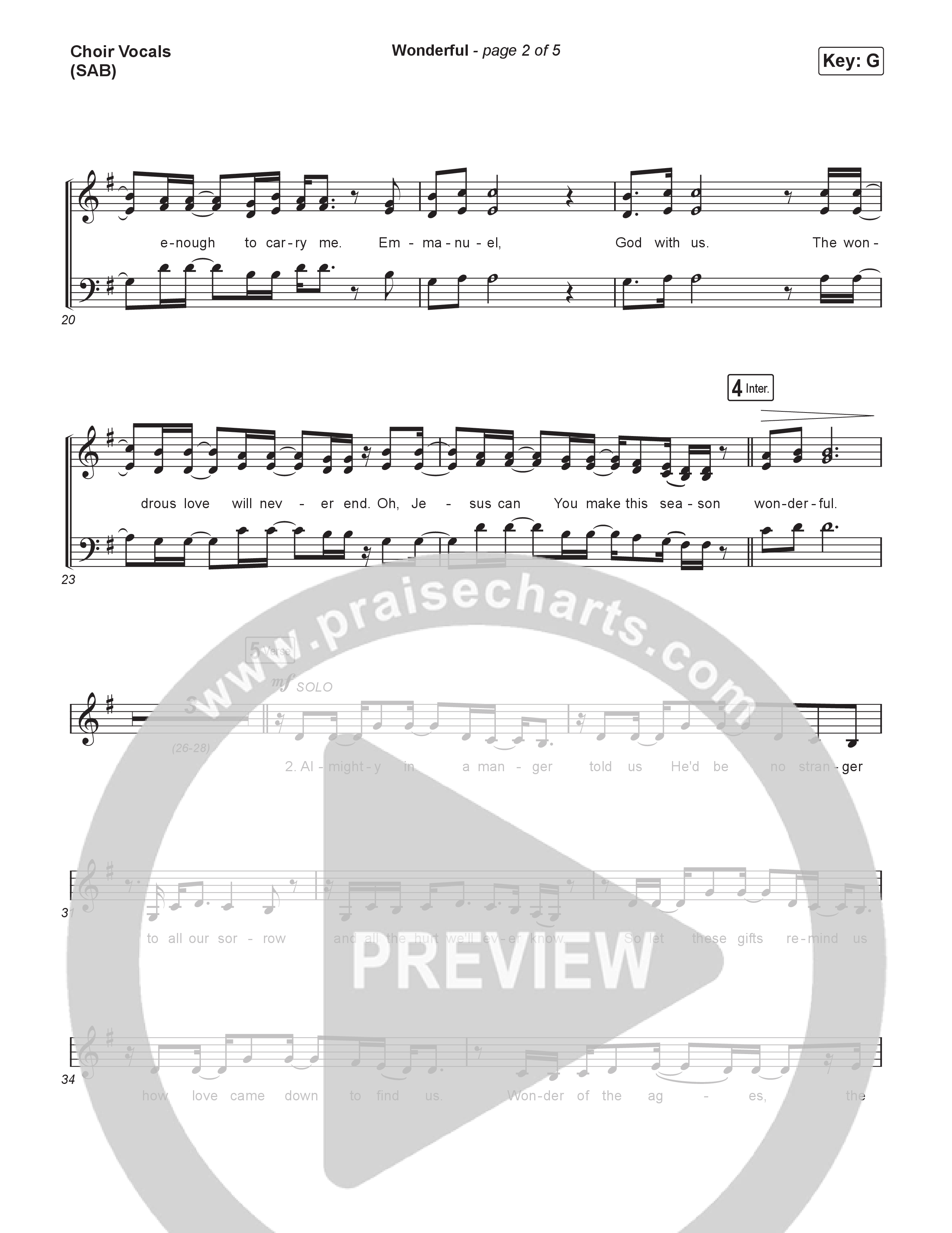 Wonderful (Worship Choir/SAB) Choir Sheet (SAB) (CAIN / Arr. Luke Gambill)