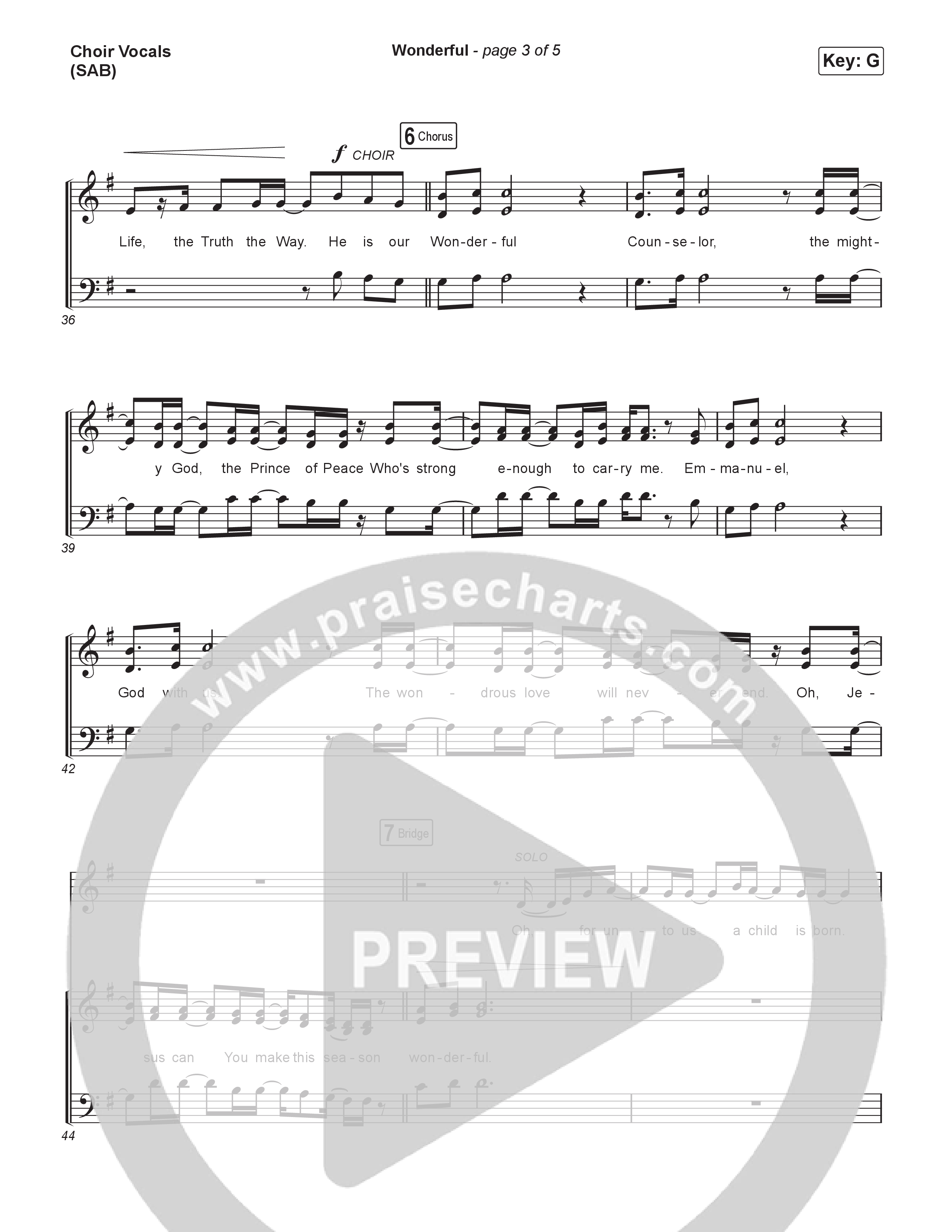 Wonderful (Worship Choir/SAB) Choir Sheet (SAB) (CAIN / Arr. Luke Gambill)