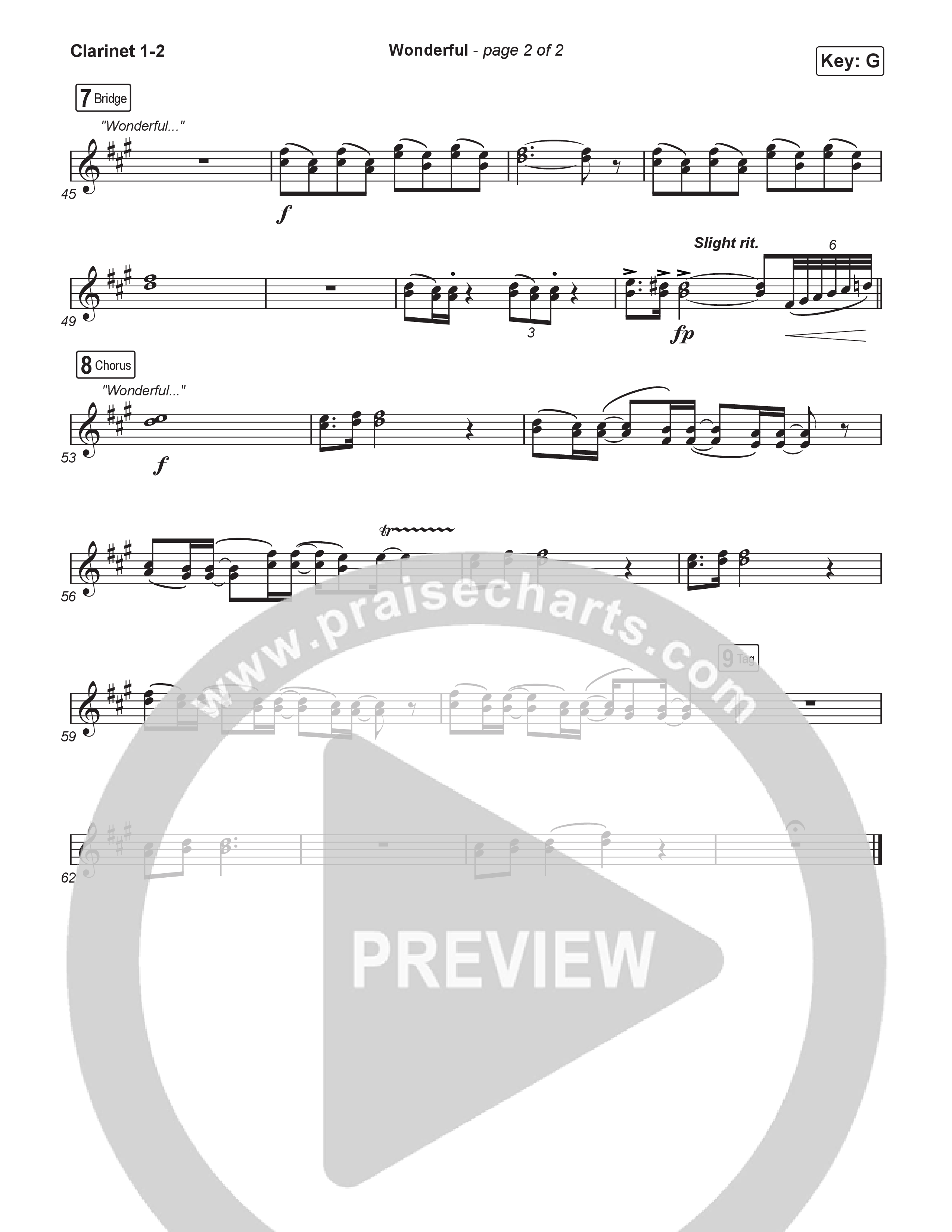 Wonderful (Worship Choir/SAB) Clarinet 1/2 (CAIN / Arr. Luke Gambill)