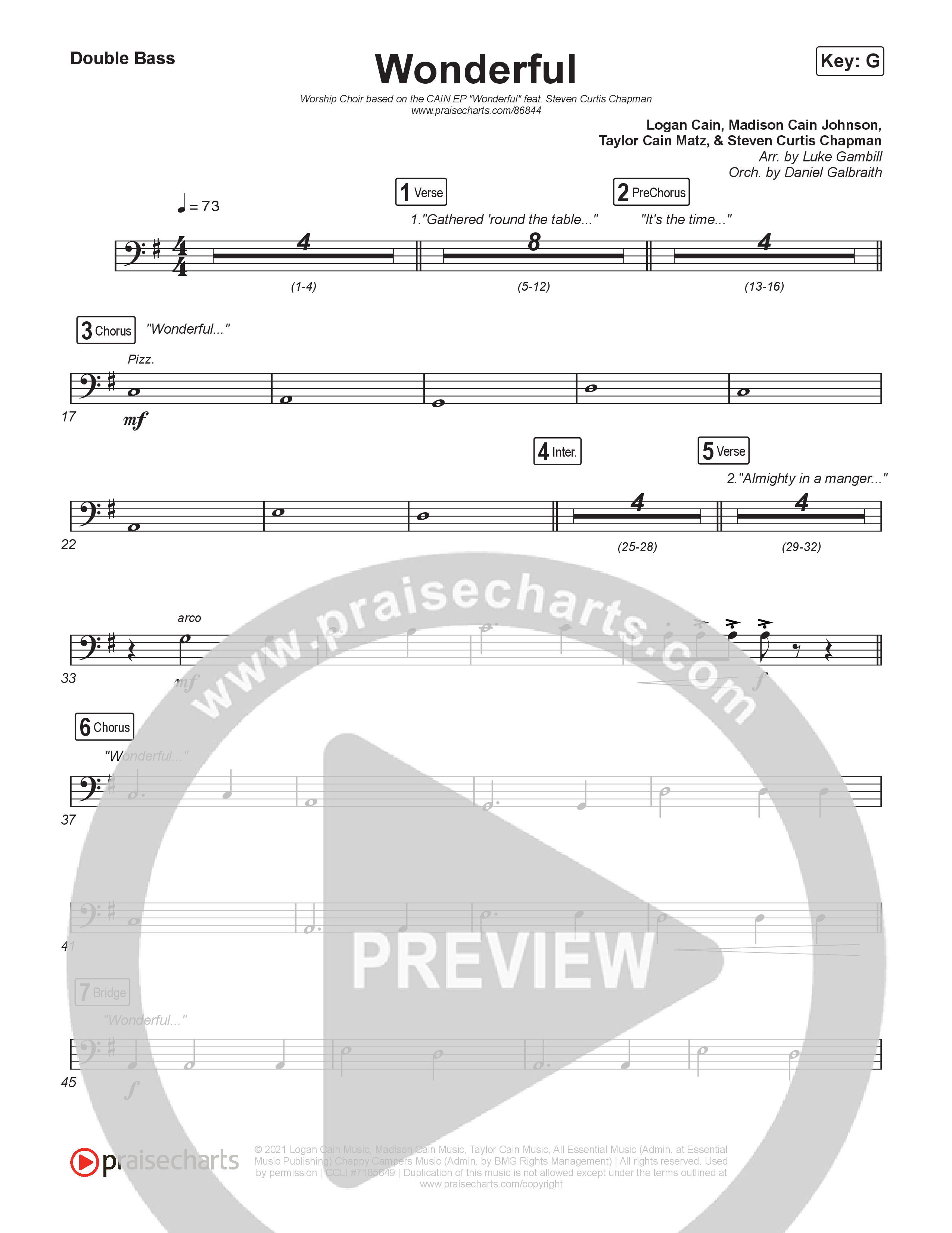 Wonderful (Worship Choir/SAB) Double Bass (CAIN / Arr. Luke Gambill)