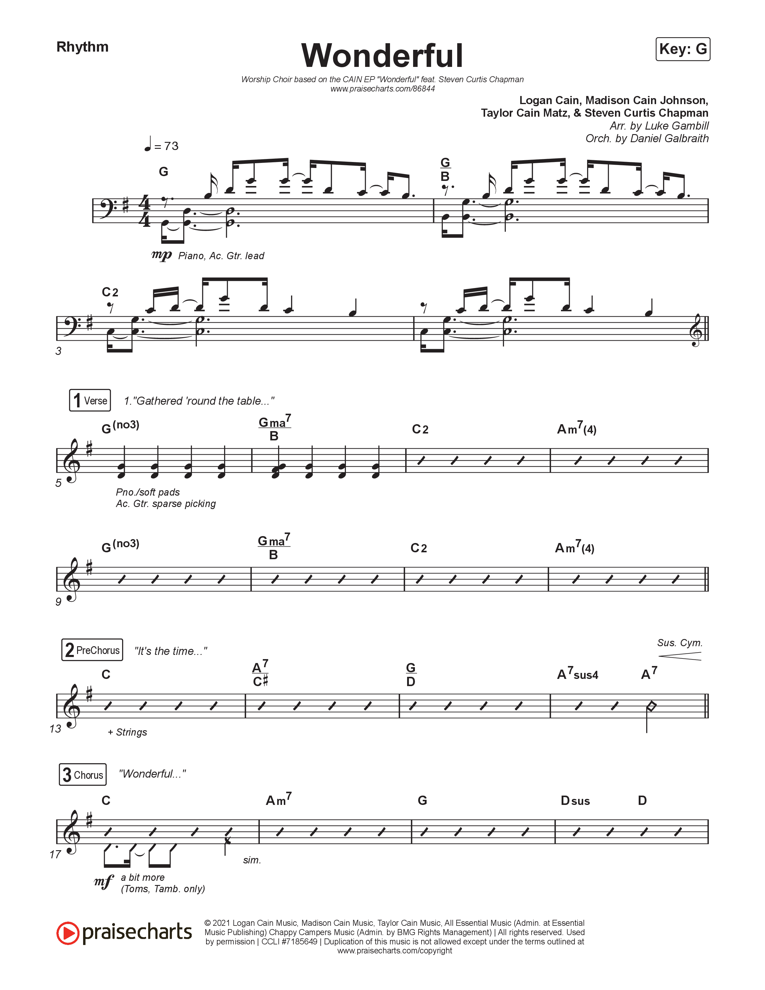 Wonderful (Worship Choir/SAB) Rhythm Chart (CAIN / Arr. Luke Gambill)