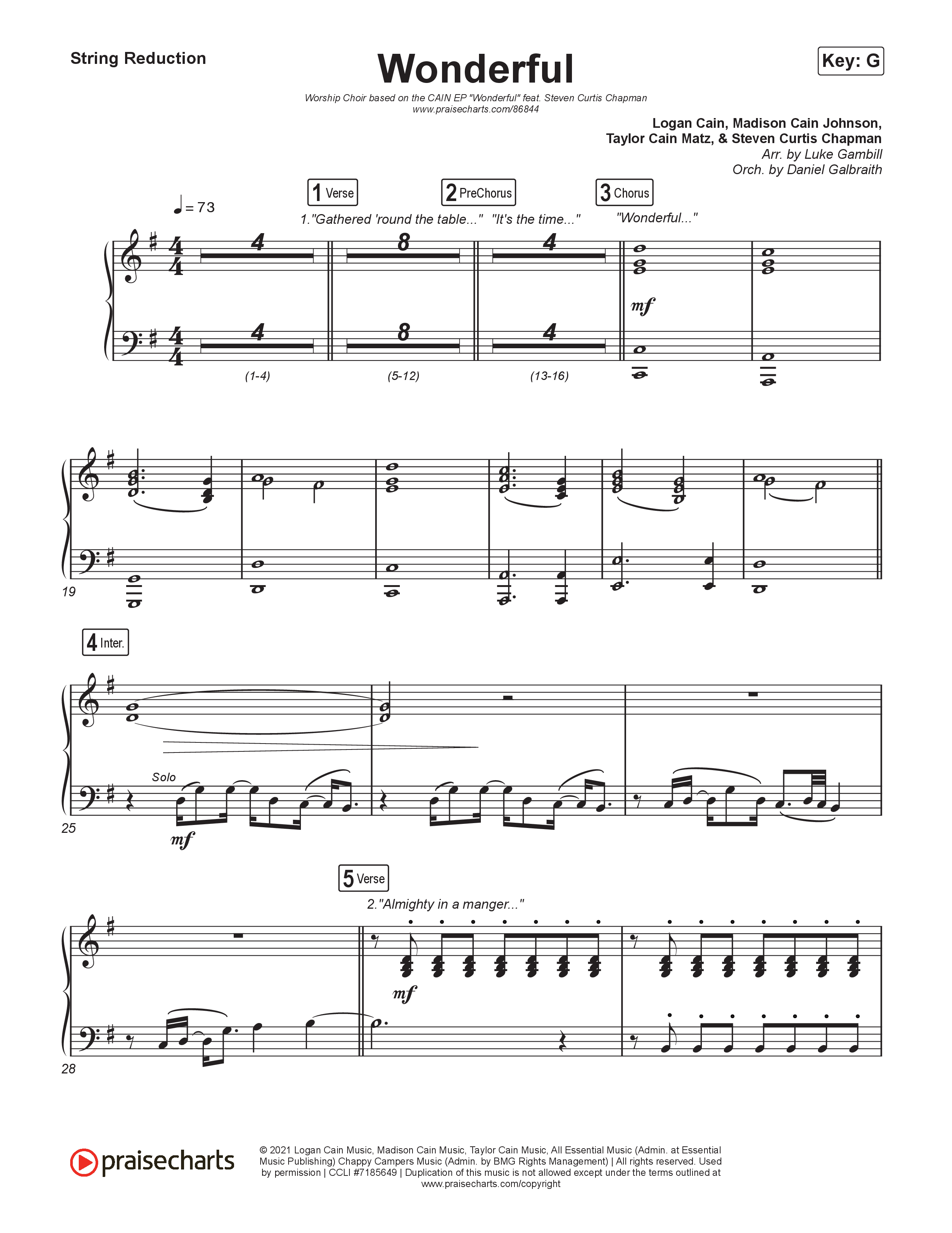 Wonderful (Worship Choir/SAB) String Reduction (CAIN / Arr. Luke Gambill)